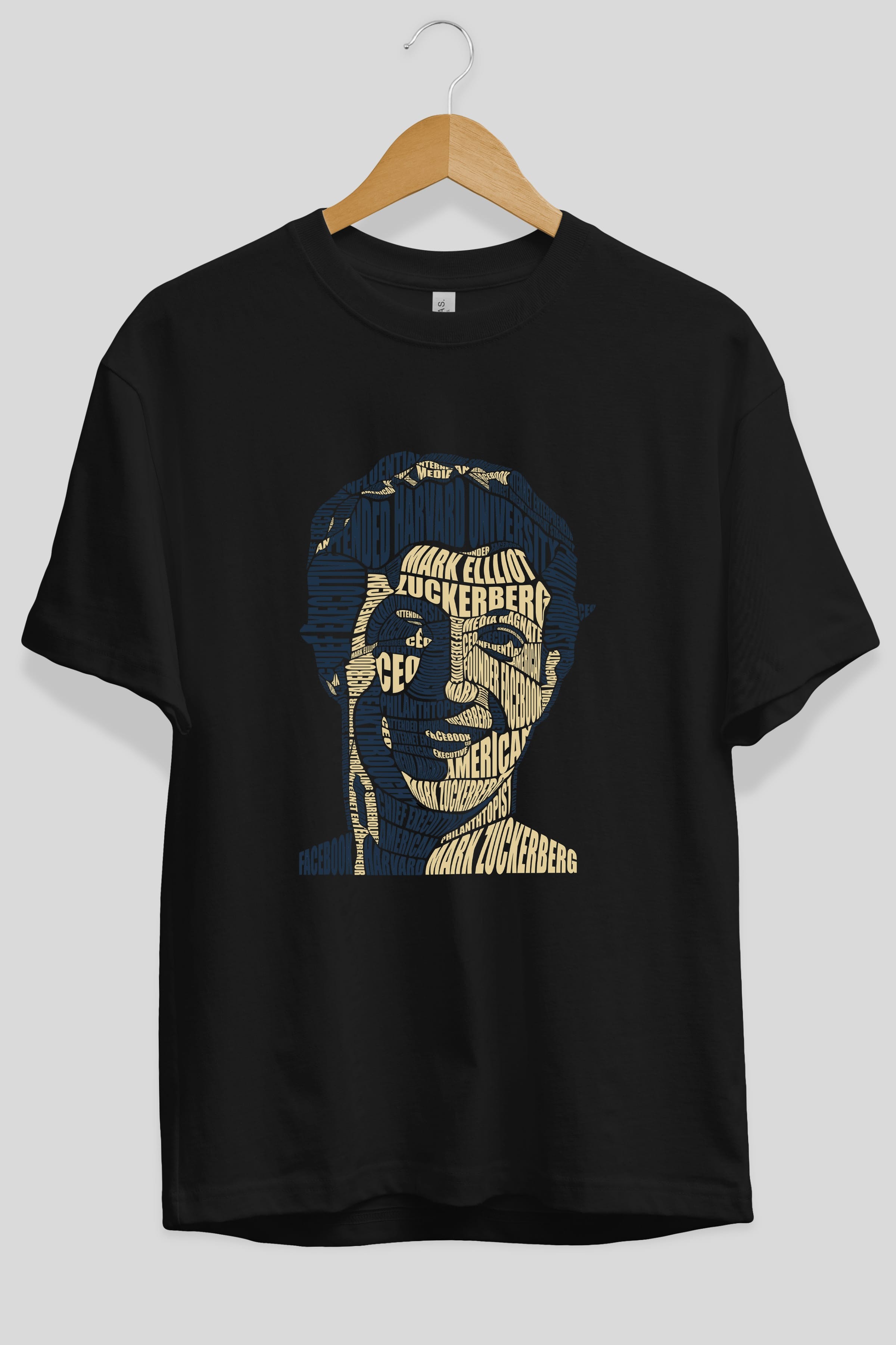 Mark Zuckerberg Calligram Ön Baskılı Oversize t-shirt %100 pamuk Erkek Kadın Unisex