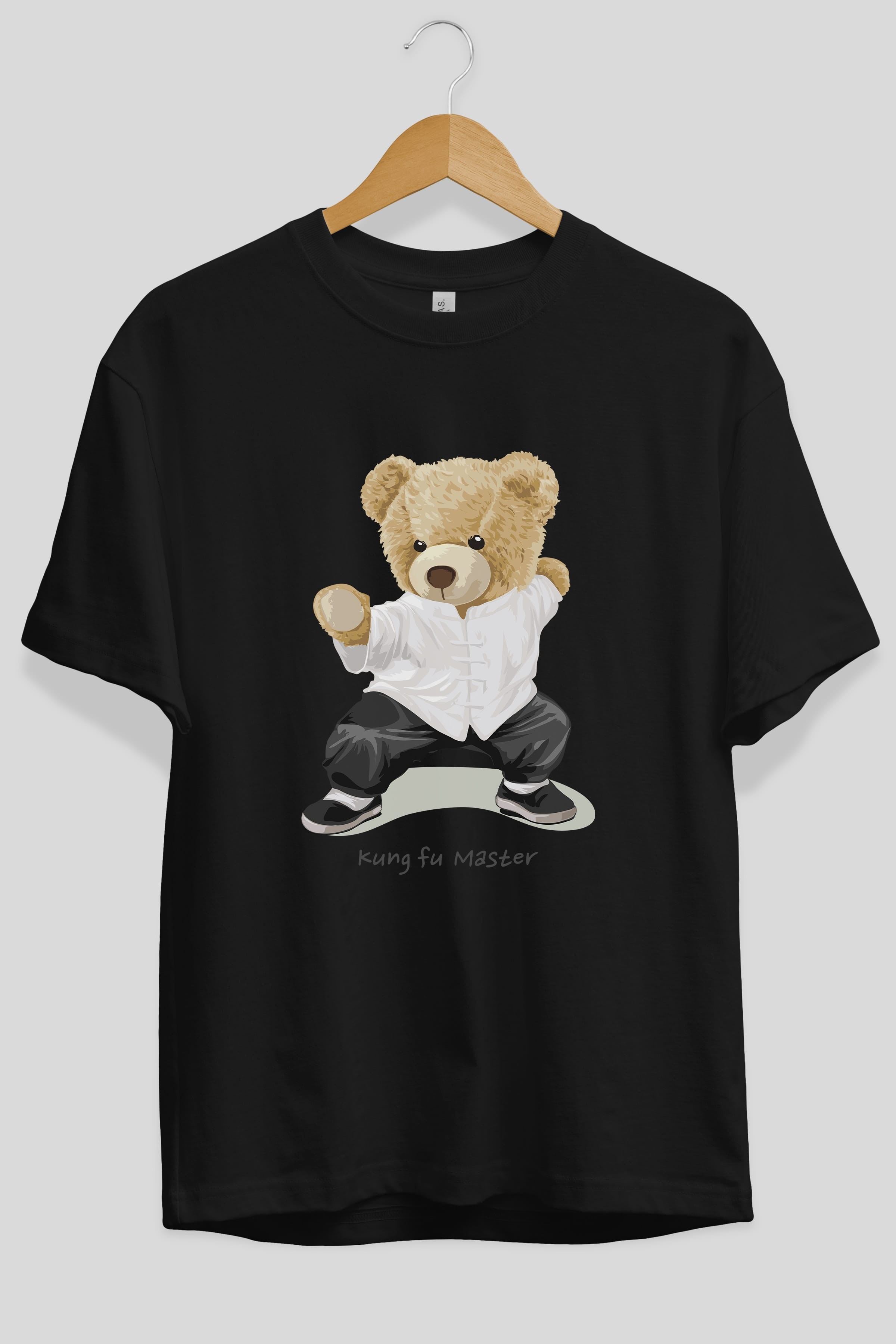 Teddy Bear Kung Fu Master Ön Baskılı Oversize t-shirt Erkek Kadın Unisex %100 Pamuk