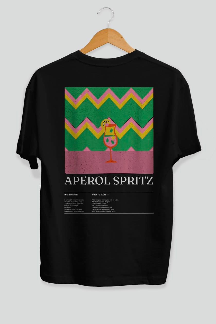 Aperol Spritz Kokteyl Serisi Arka Baskılı Oversize t-shirt Erkek Kadın %100 Pamuk Bisiklet Yaka tişort