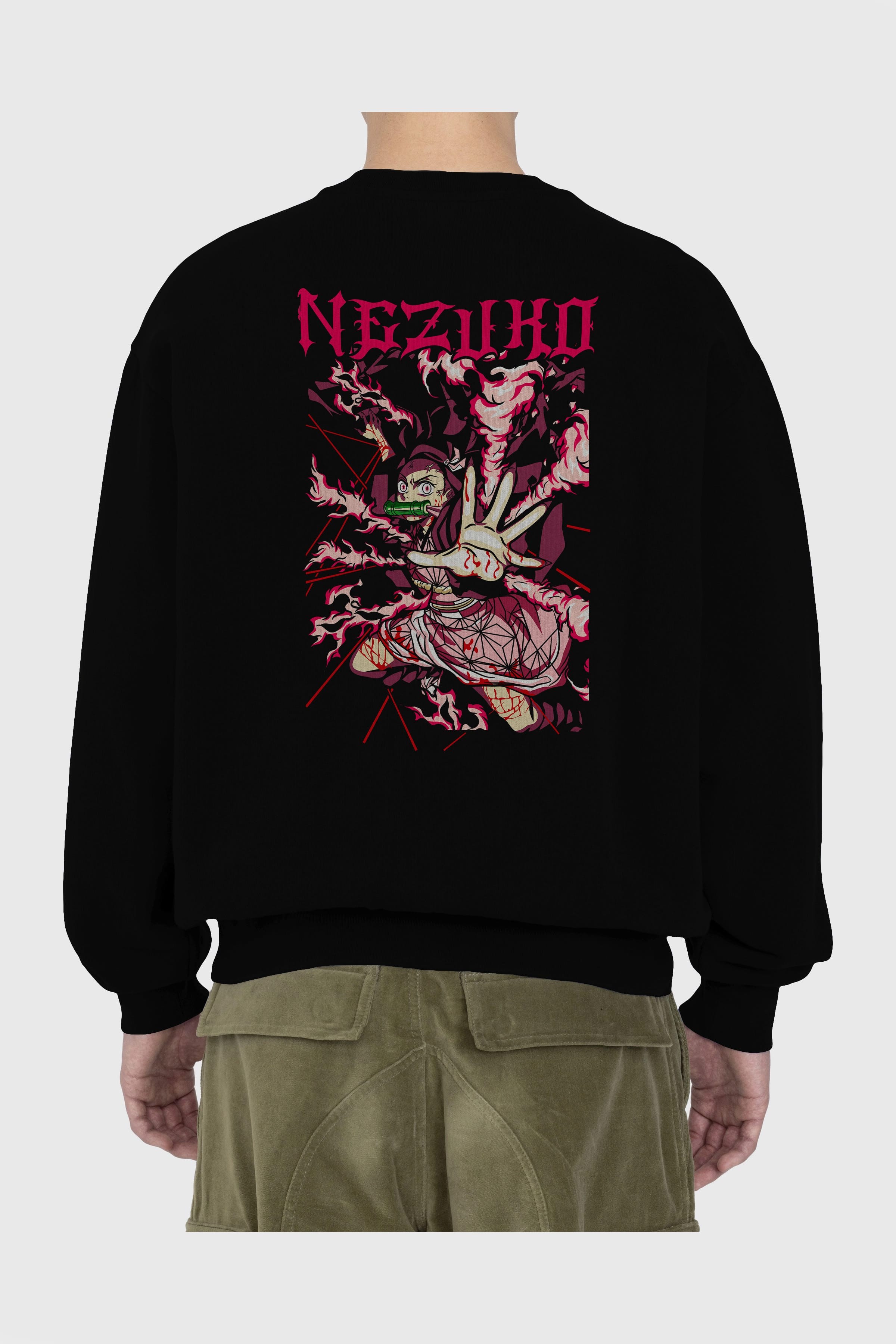 NEZUKO KAMADO Anime Arka Baskılı Oversize Sweatshirt Erkek Kadın Unisex