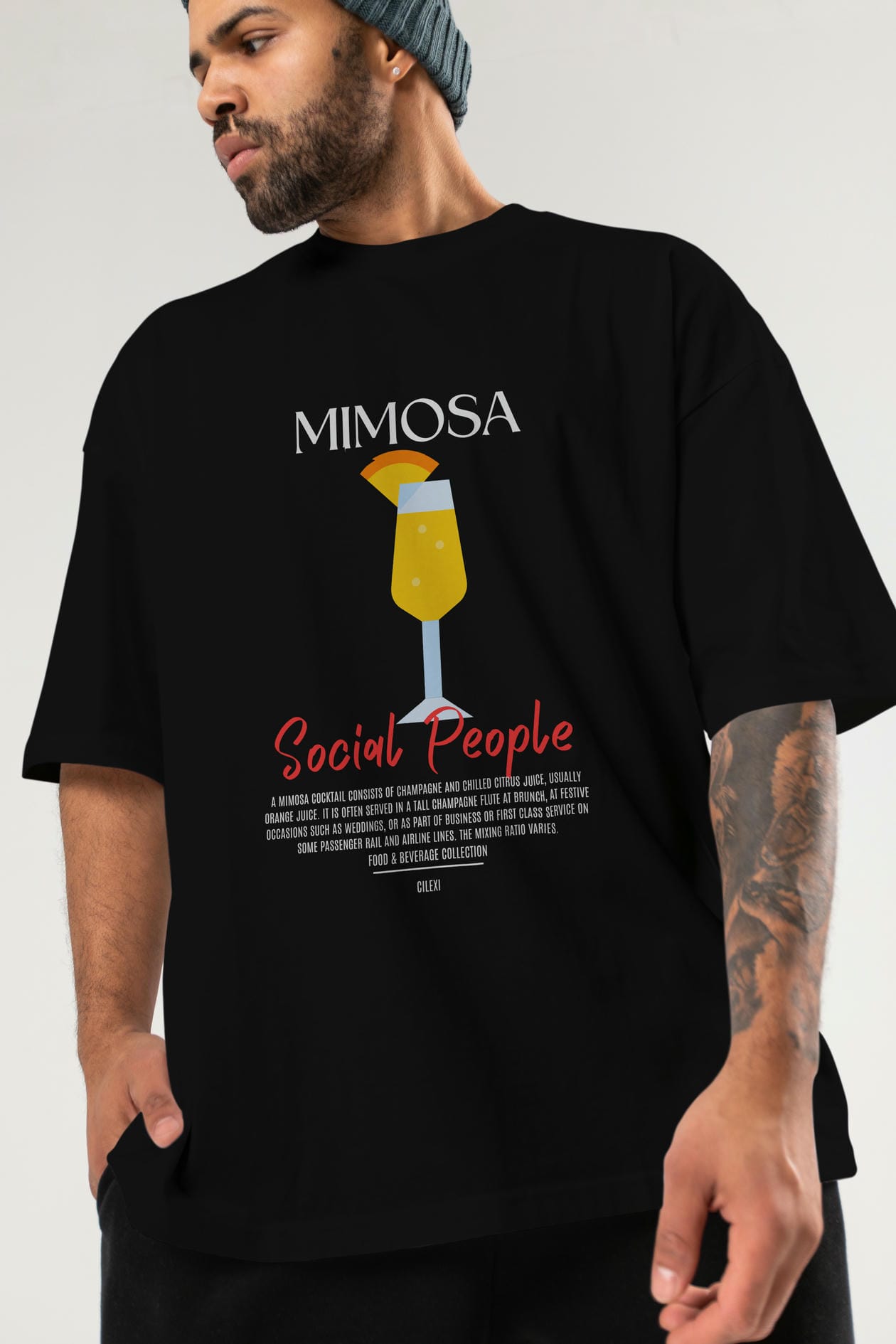 Mimosa Kokteyl Serisi ön Baskılı Oversize t-shirt Erkek Kadın %100 Pamuk Bisiklet Yaka tişort