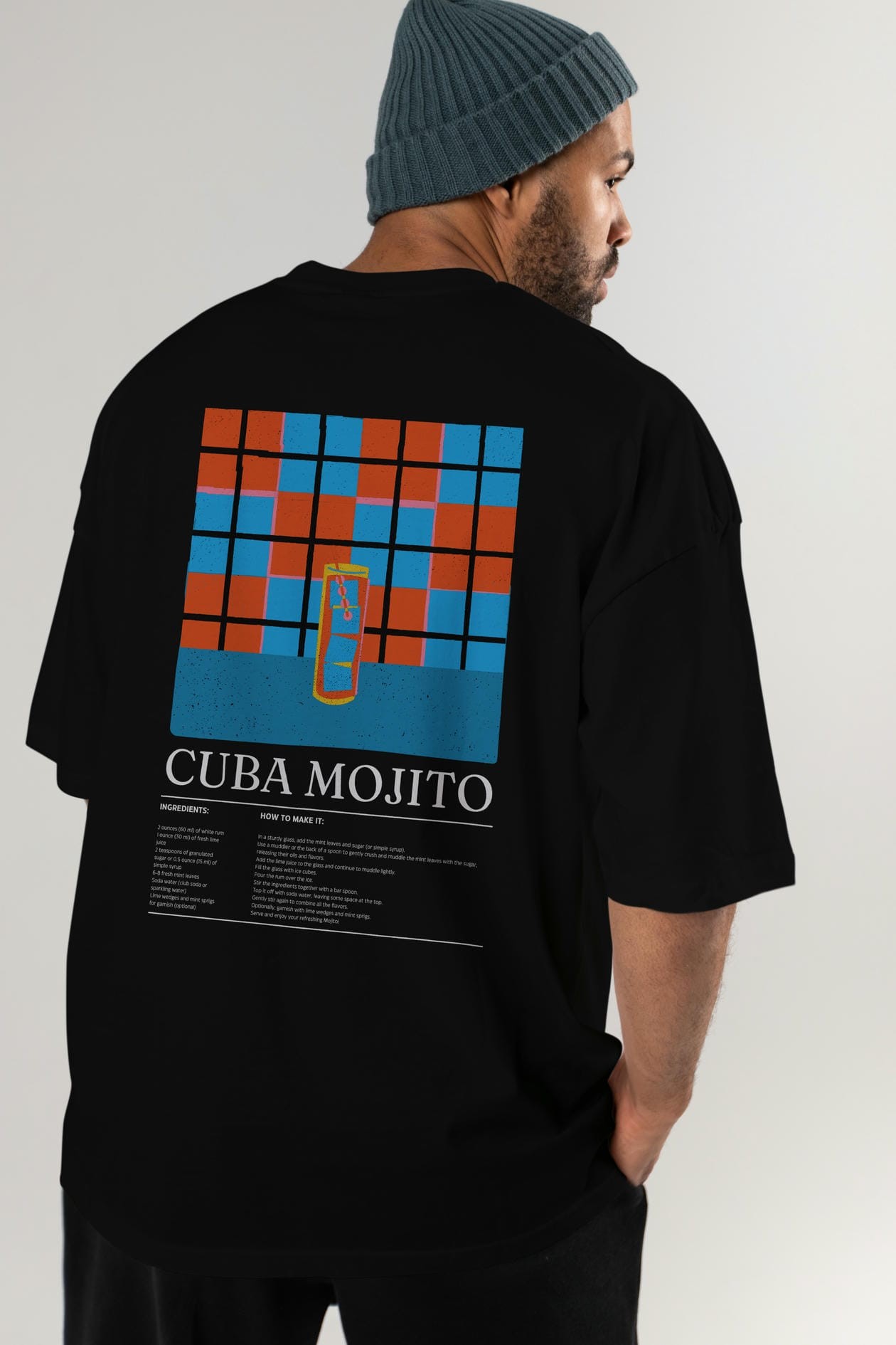 Cuba Mojıto Kokteyl Serisi Arka Baskılı Oversize t-shirt Erkek Kadın %100 Pamuk Bisiklet Yaka tişort