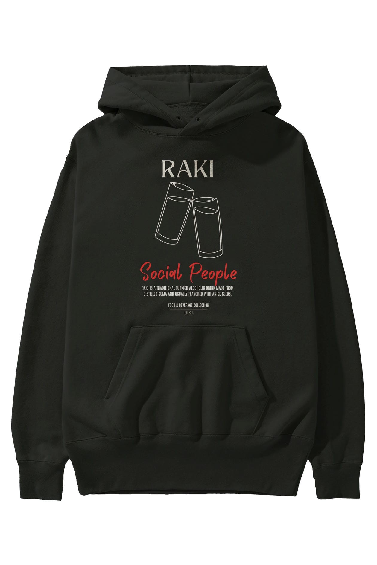 Rakı Kokteyl Ön Baskılı Hoodie Oversize Kapüşonlu Sweatshirt Erkek Kadın