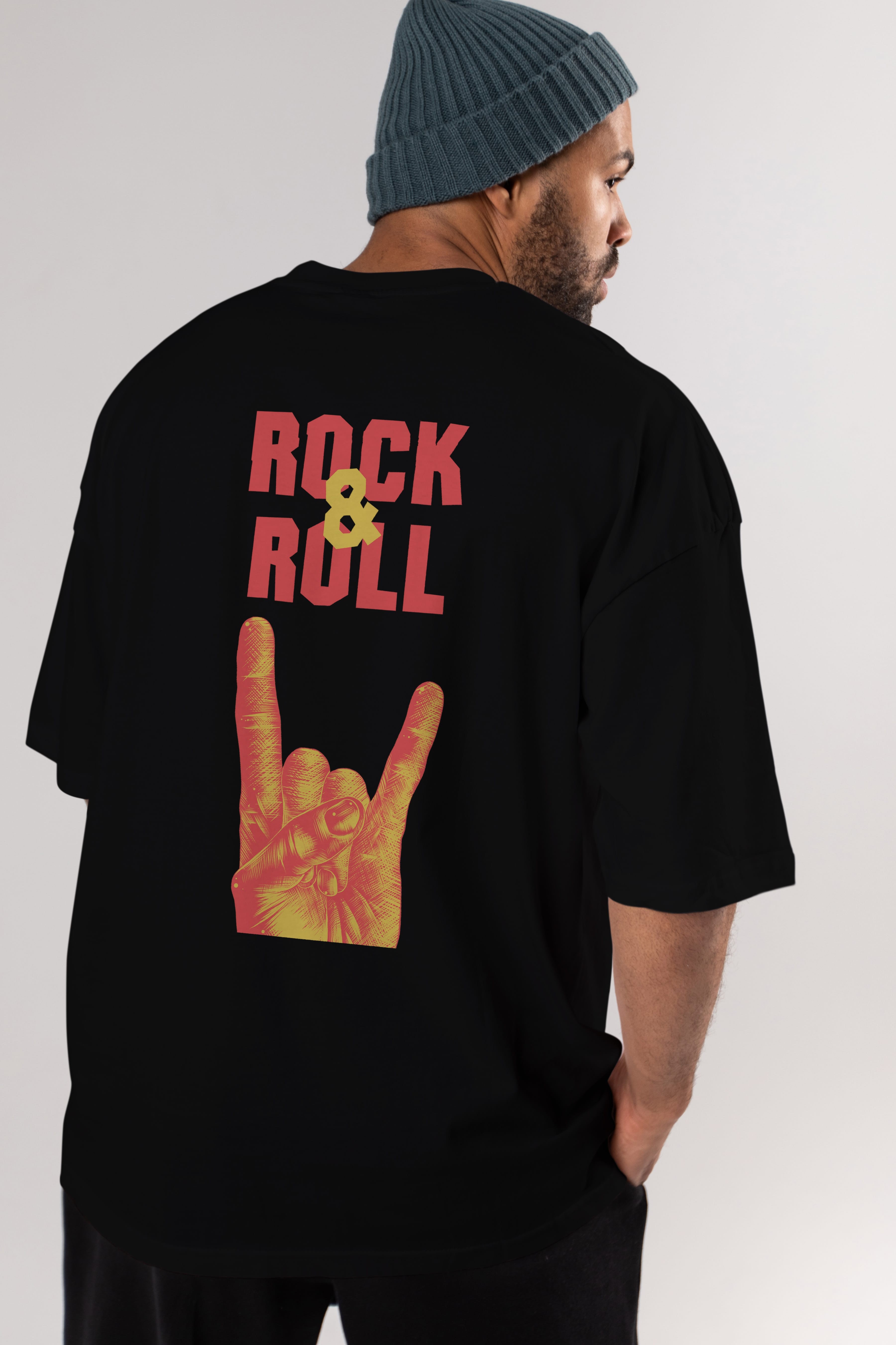 Rock & Roll Yazılı Arka Baskılı Oversize t-shirt Erkek Kadın Unisex