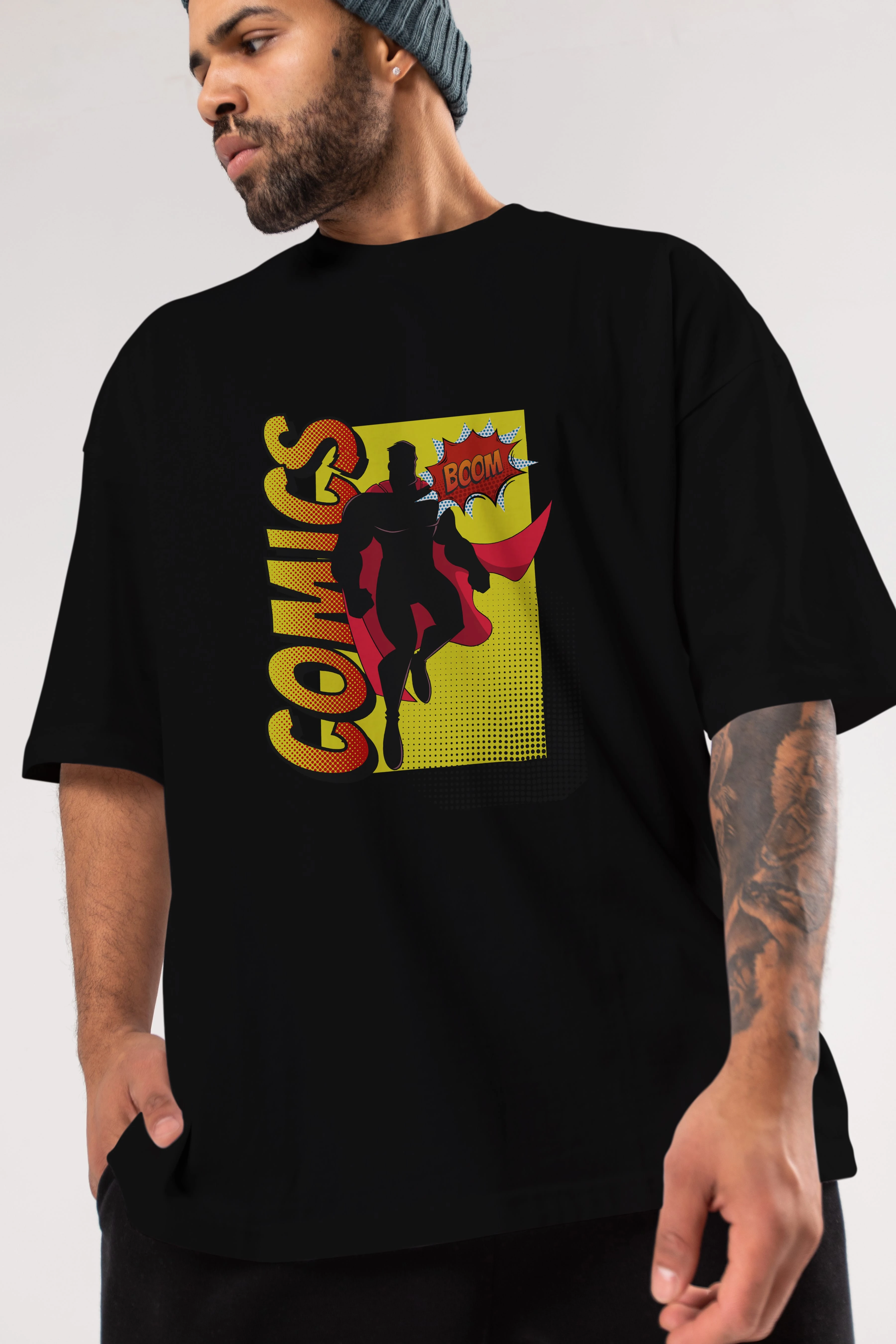 Comics Boom Ön Baskılı Oversize t-shirt Erkek Kadın Unisex