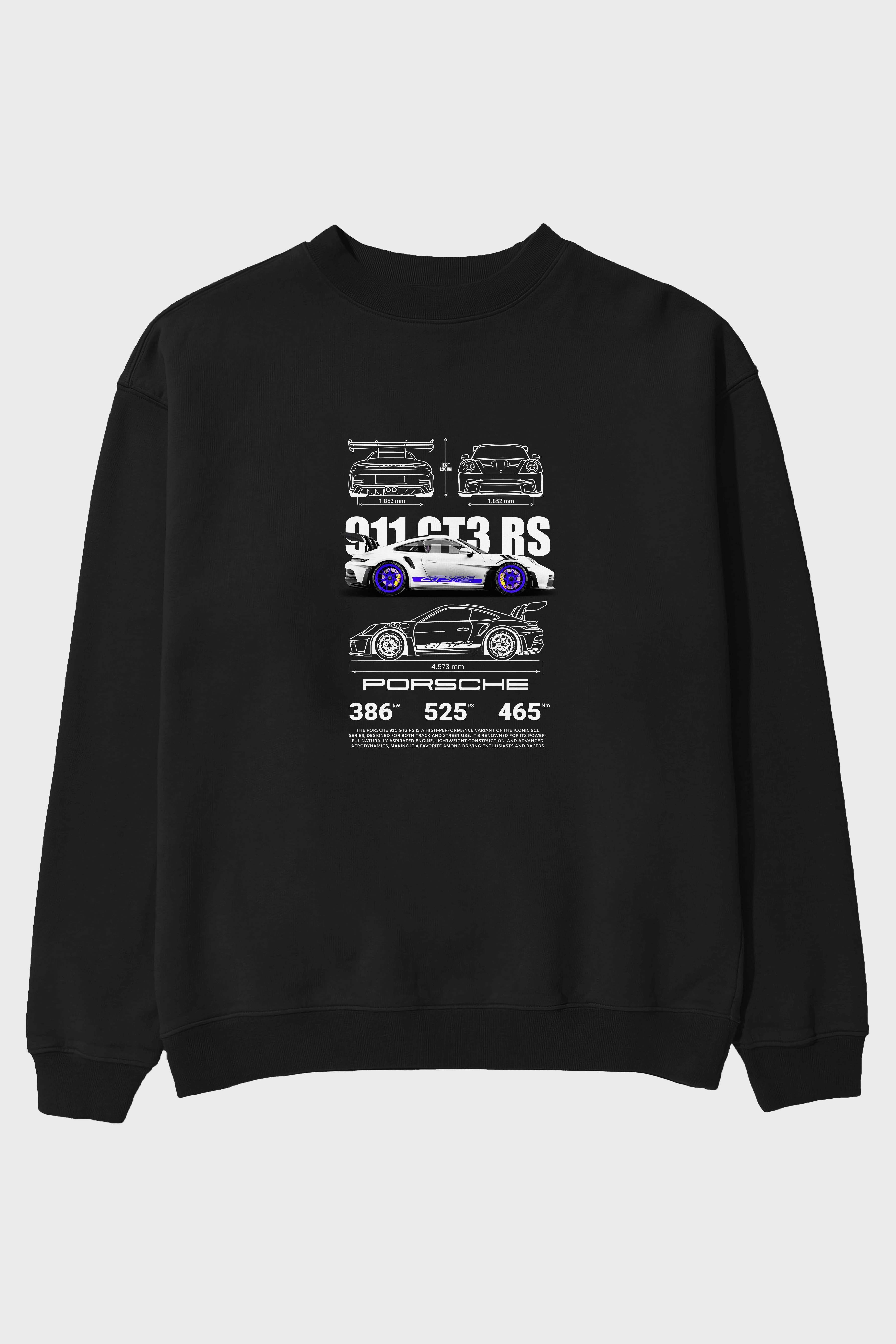 PORSCHE 911 GT3 RS BLUE Ön Baskılı Anime Oversize Sweatshirt Erkek Kadın Unisex