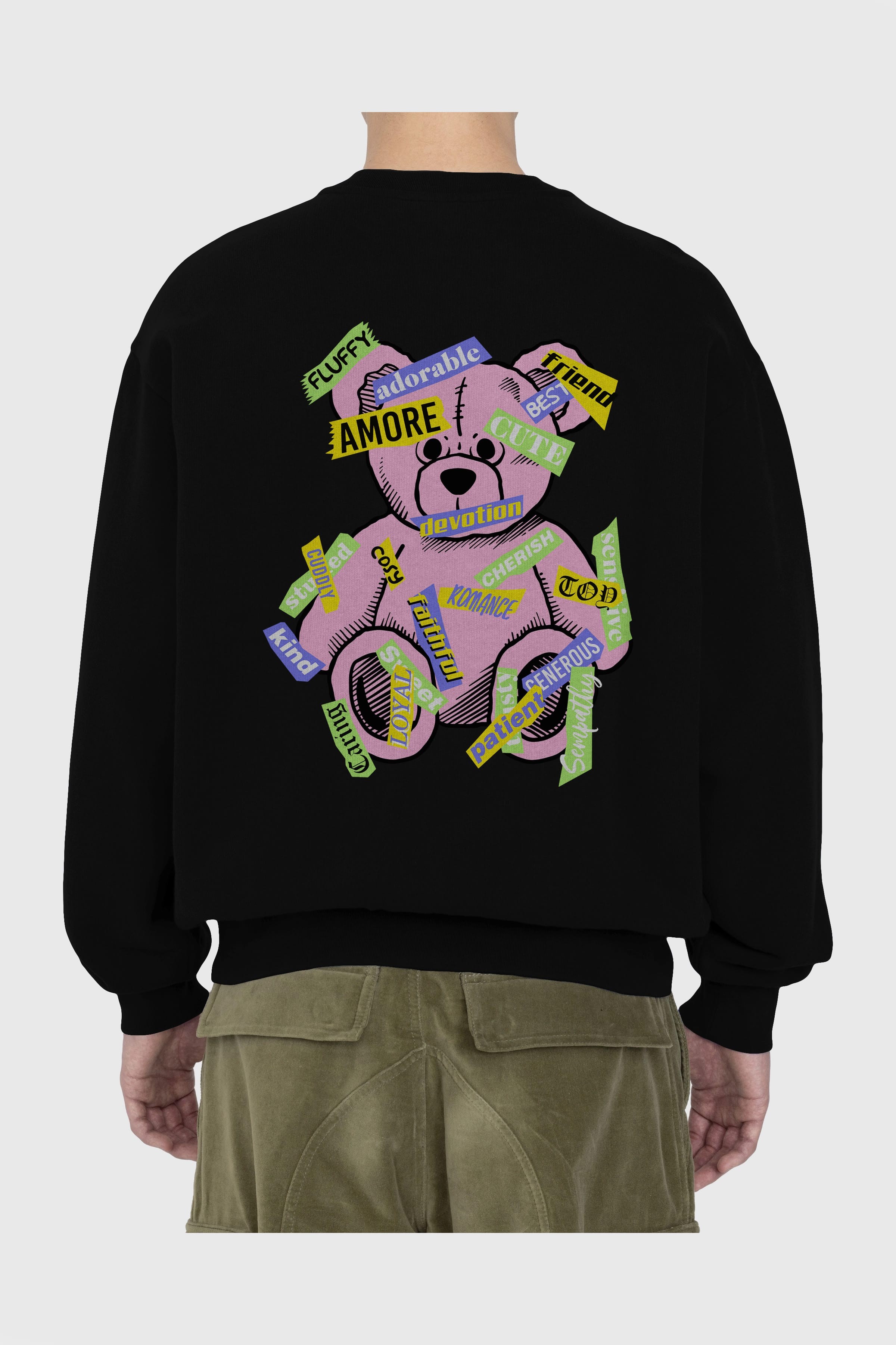 Teddy Bear Cute Arka Baskılı Oversize Sweatshirt Erkek Kadın Unisex