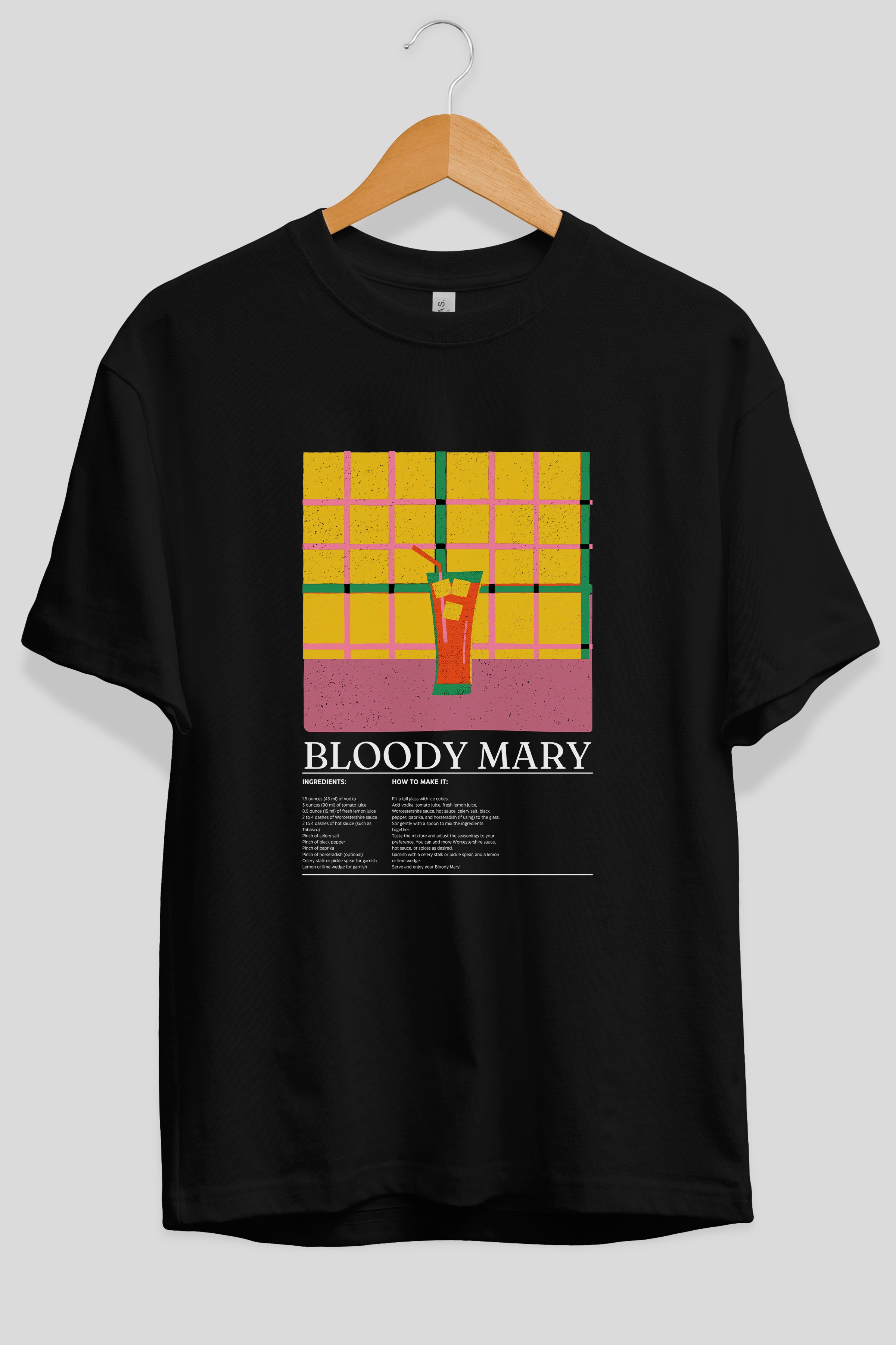 Bloody Mary Kokteyl Ön Baskılı Oversize t-shirt Erkek Kadın %100 Pamuk Bisiklet Yaka tişort