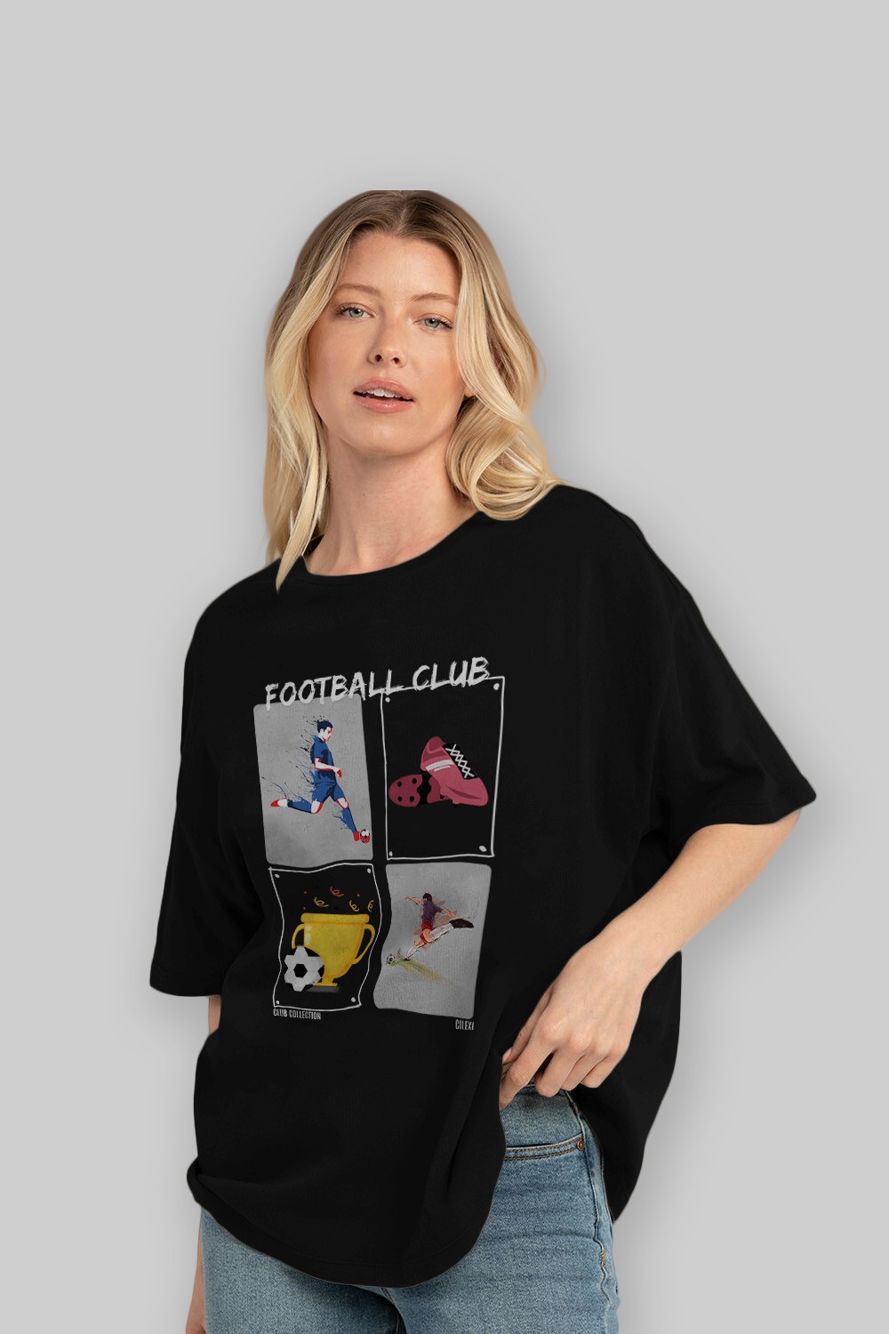 Football Club ön Baskılı Oversize t-shirt Erkek Kadın %100 Pamuk Bisiklet Yaka tişort