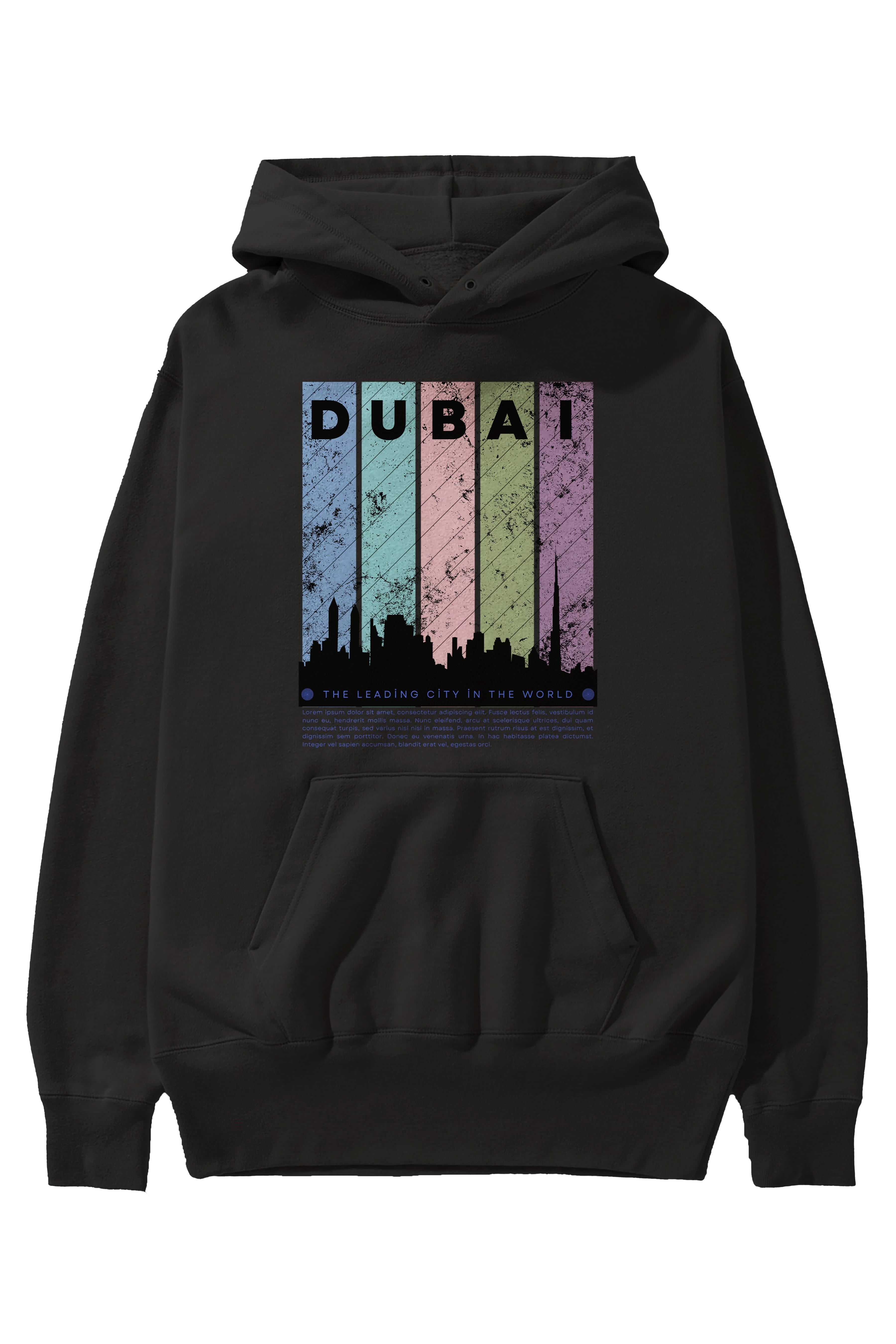 Dubai Yazılı Ön Baskılı Oversize Hoodie Kapüşonlu Sweatshirt Erkek Kadın Unisex