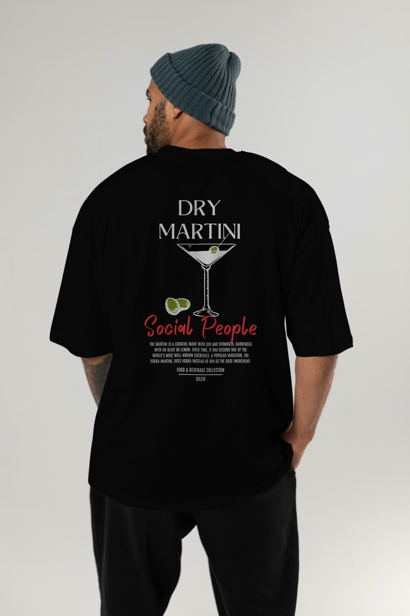 Dry Martını Kokteyl Serisi Baskılı Oversize t-shirt Erkek Kadın Unisex %100 Pamuk Bisiklet Yaka tişort