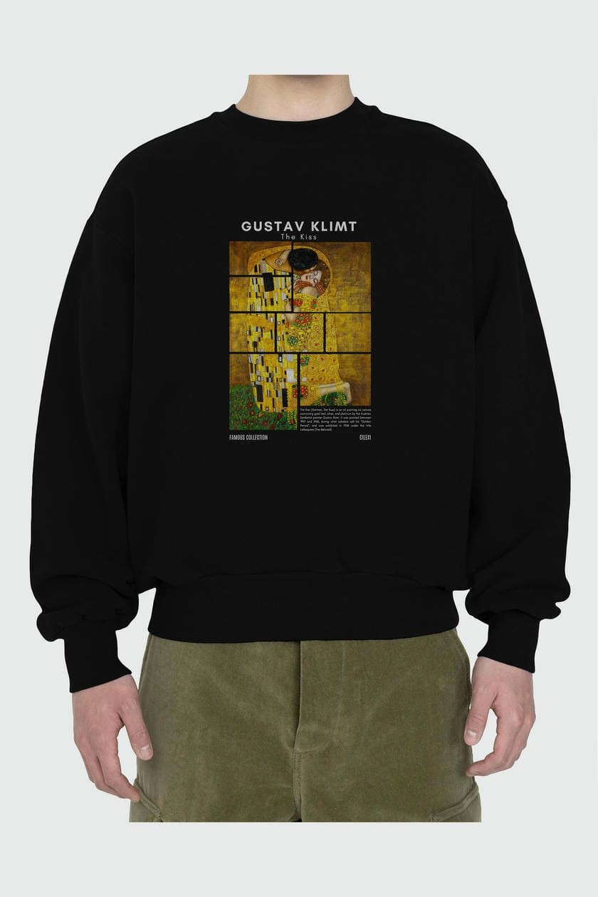 Gustav Klimt The Kiss ön Baskılı Oversize Sweatshirt Erkek Kadın Unisex