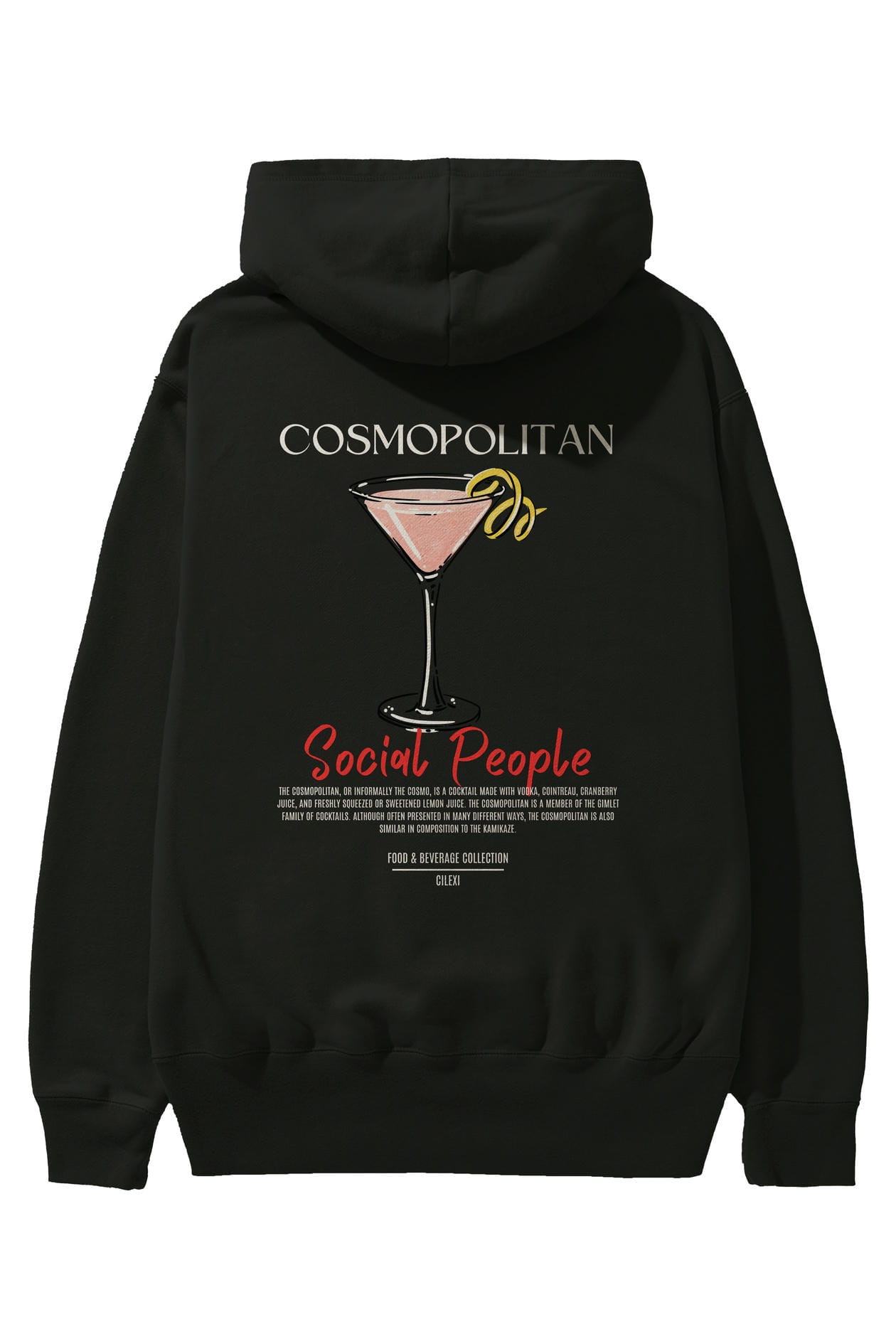 Cosmopolitan Kokteyl Arka Baskılı Hoodie Oversize Kapüşonlu Sweatshirt Erkek Kadın