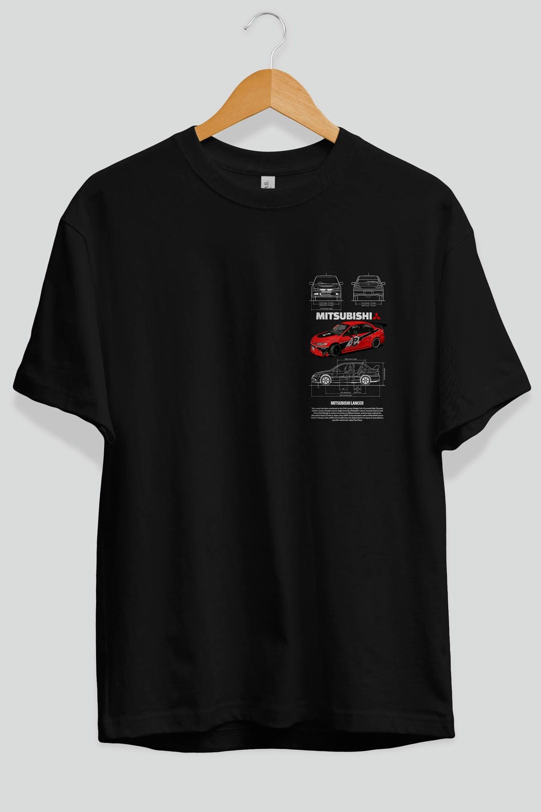 MITSUBISHI LANCER Ön Sol Baskılı Oversize t-shirt Erkek Kadın Unisex %100 Pamuk Bisiklet Yaka tişort