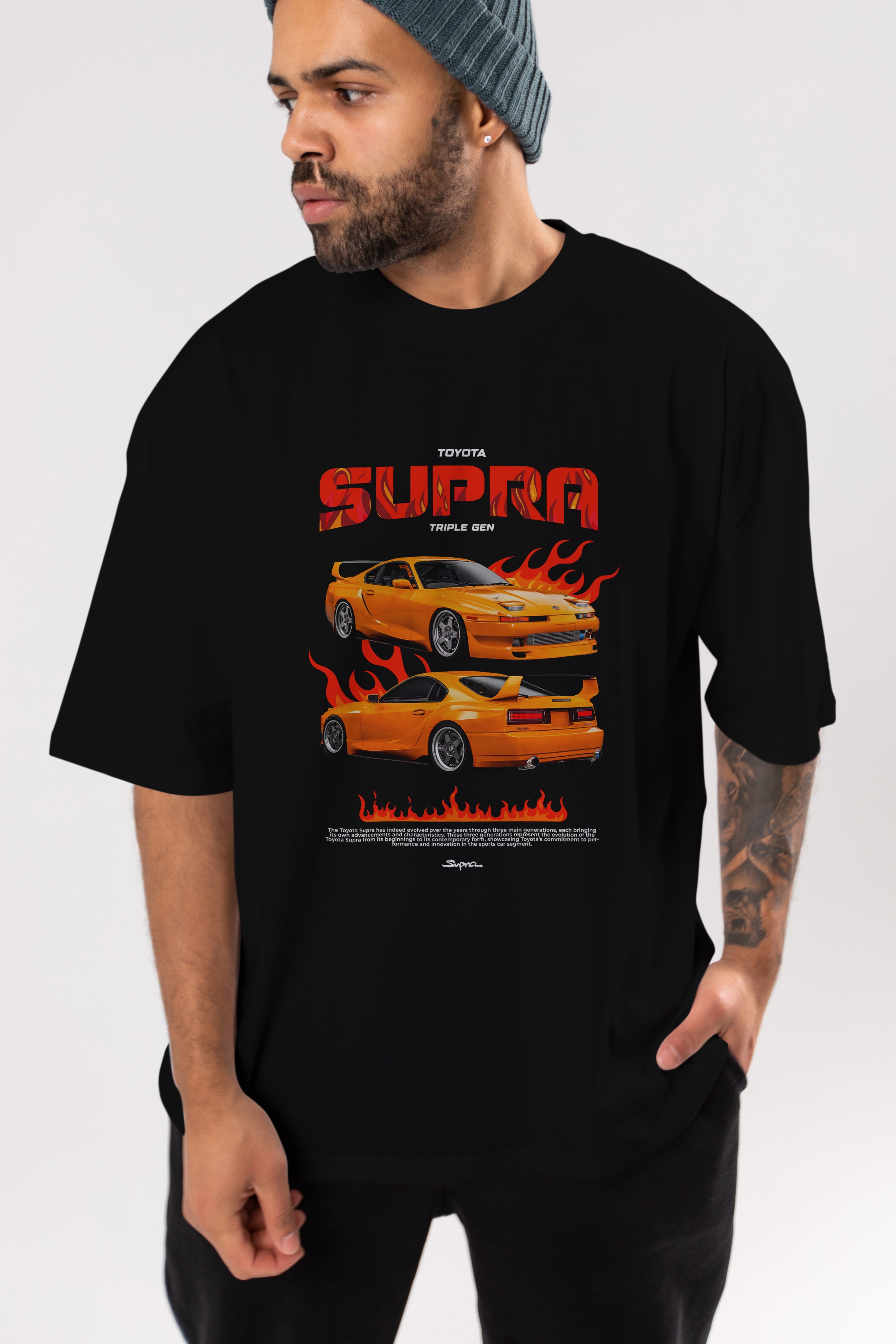 TOYOTA SUPRA 3GEN Ön Baskılı Oversize t-shirt Erkek Kadın Unisex %100 Pamuk Bisiklet Yaka tişort