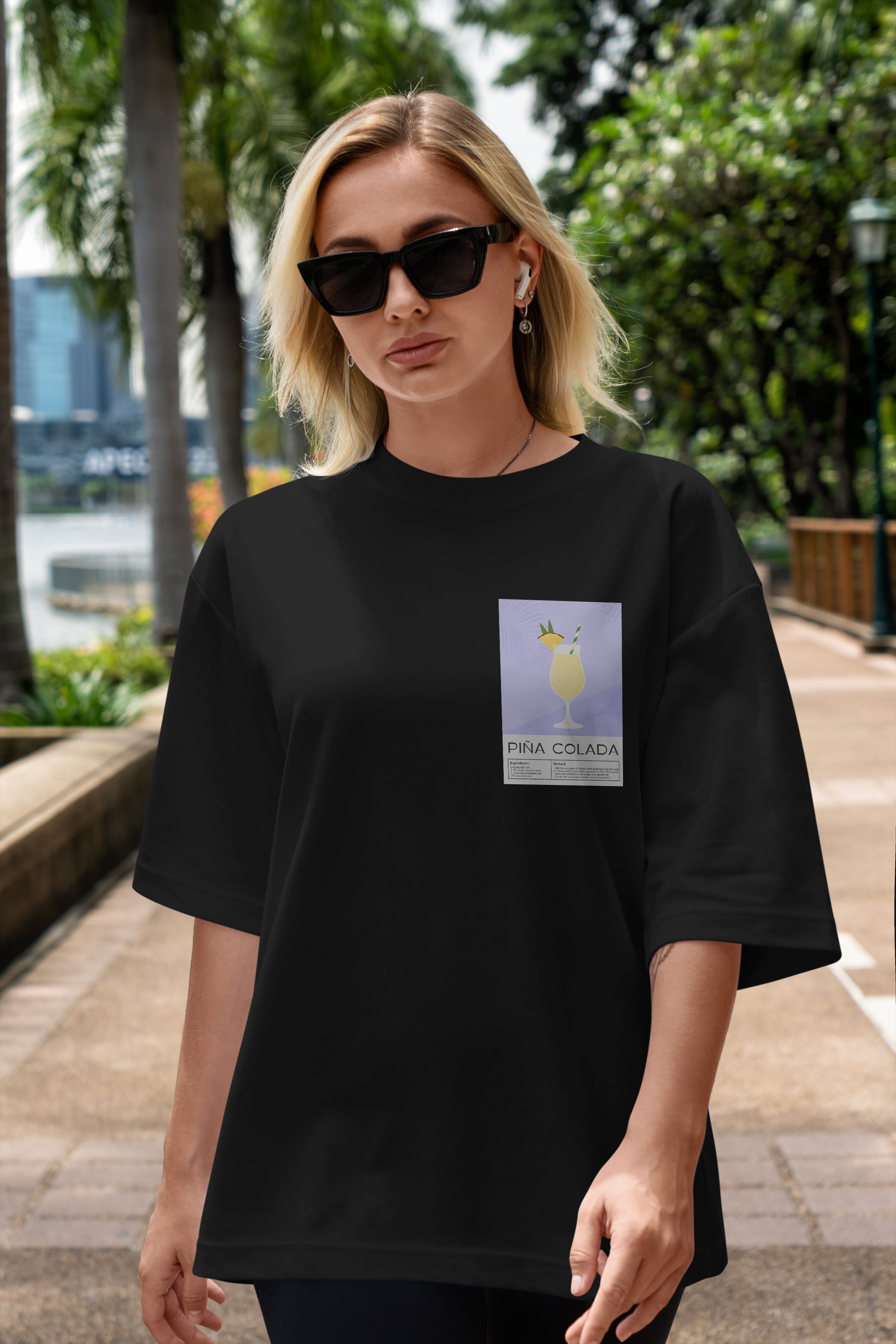 PIna Colada 6 Ön Sol Baskılı Oversize t-shirt Erkek Kadın Unisex %100 Pamuk Bisiklet Yaka tişort