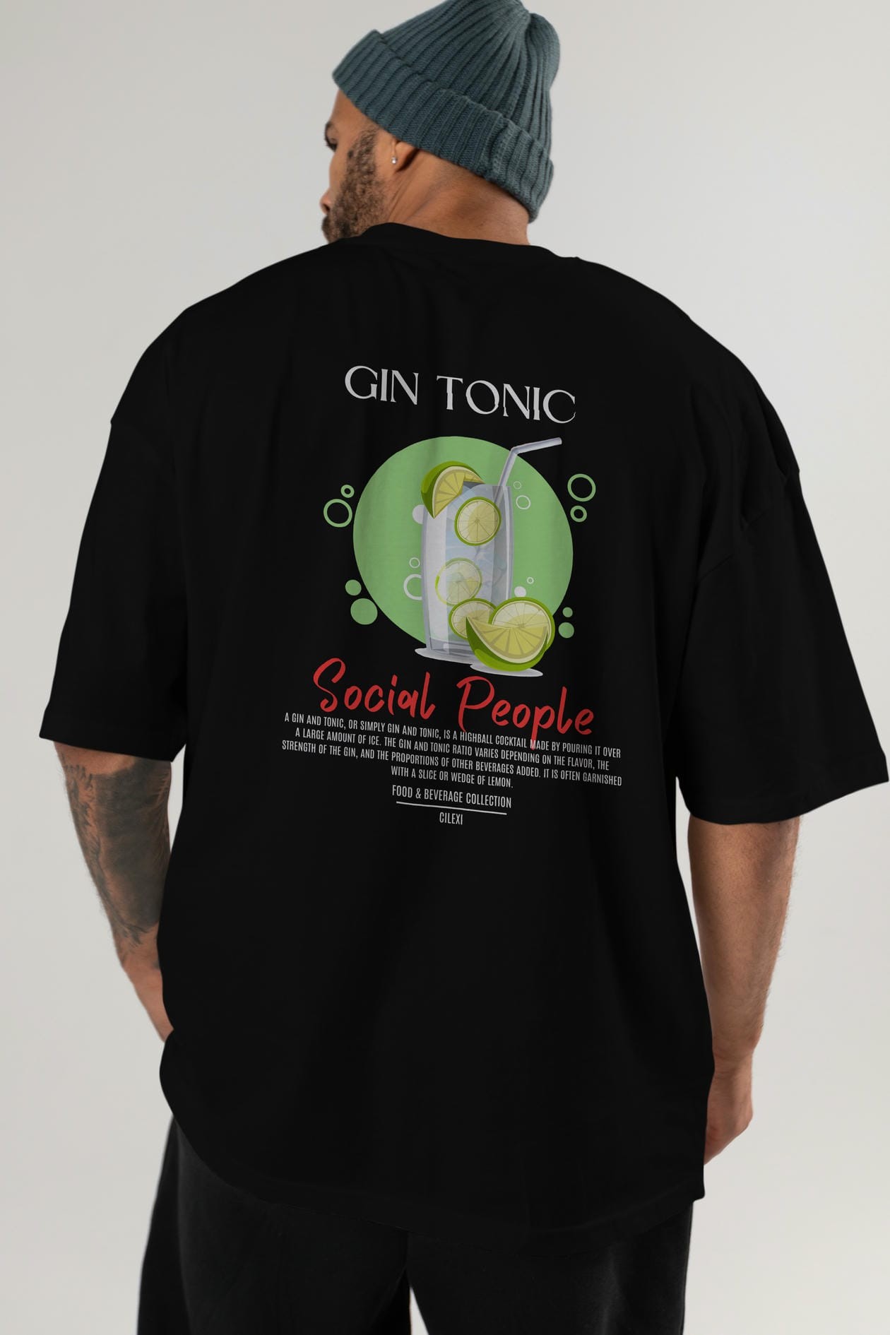 Gın Tonıc Kokteyl Serisi Baskılı Oversize t-shirt Erkek Kadın Unisex %100 Pamuk Bisiklet Yaka tişort