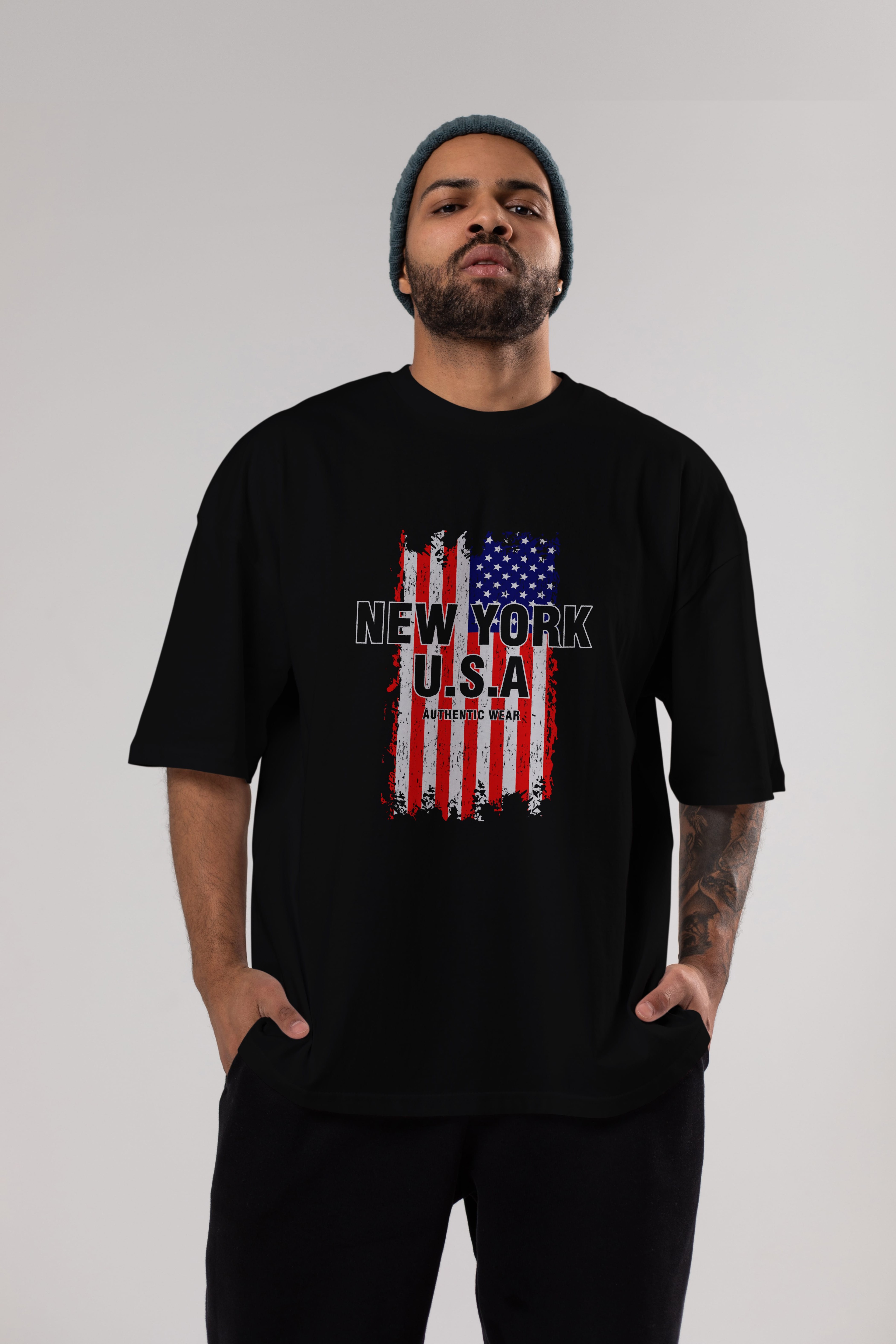 New York Usa Ön Baskılı Oversize t-shirt Erkek Kadın Unisex