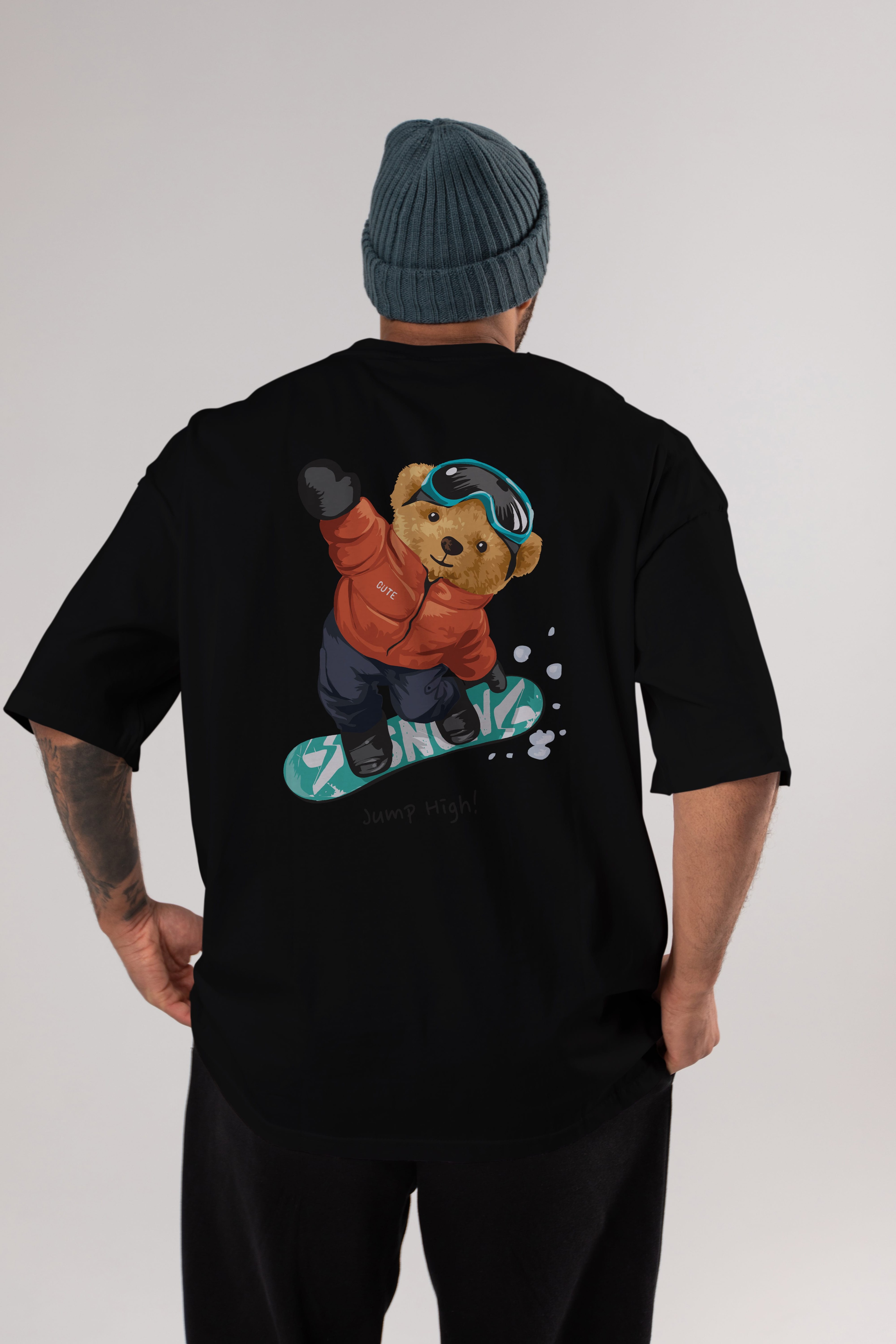 Teddy Bear Jump High Arka Baskılı Oversize t-shirt Erkek Kadın Unisex %100 Pamuk