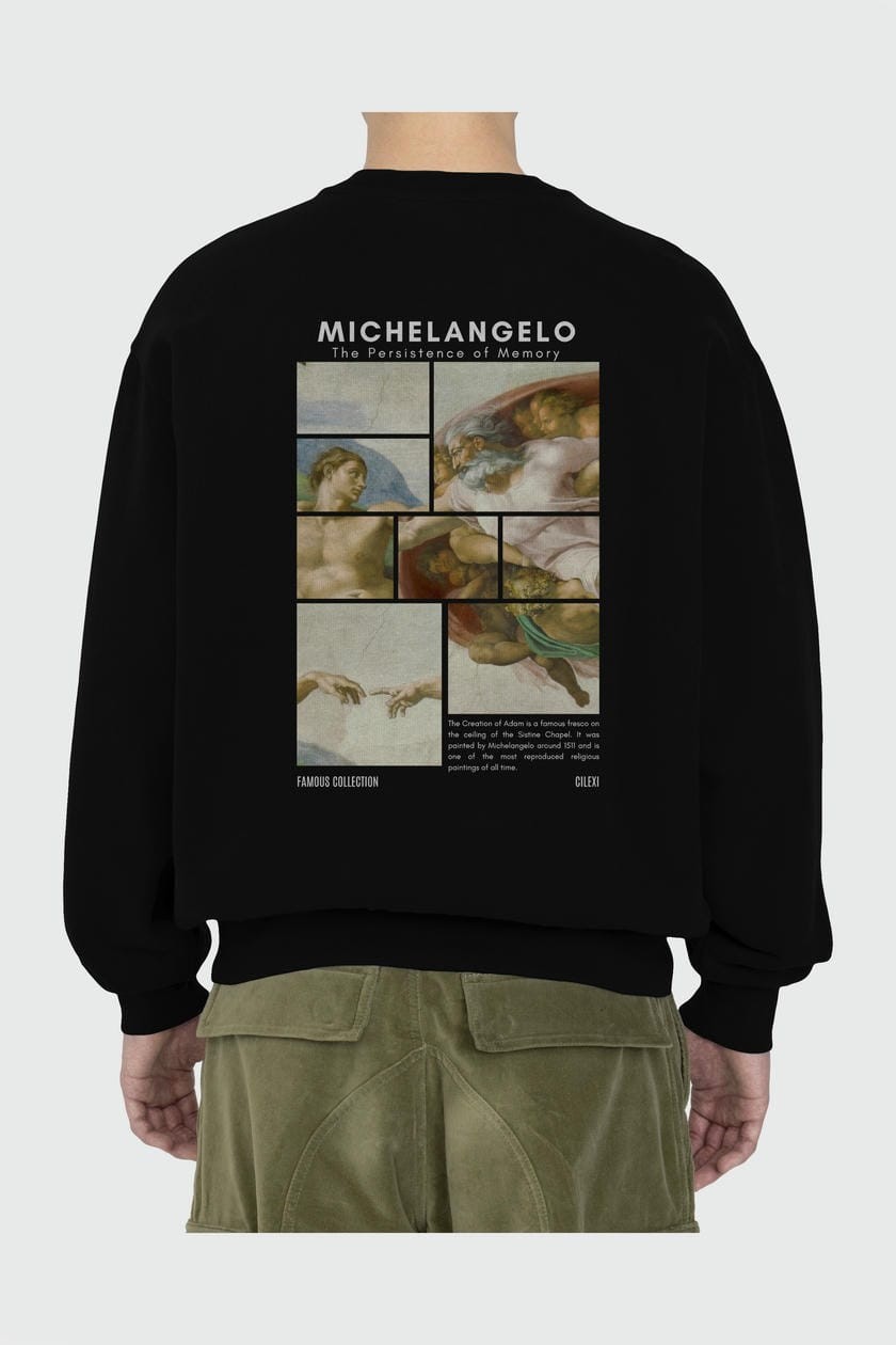 Michelangelo Arka Baskılı Oversize Sweatshirt Erkek Kadın Unisex