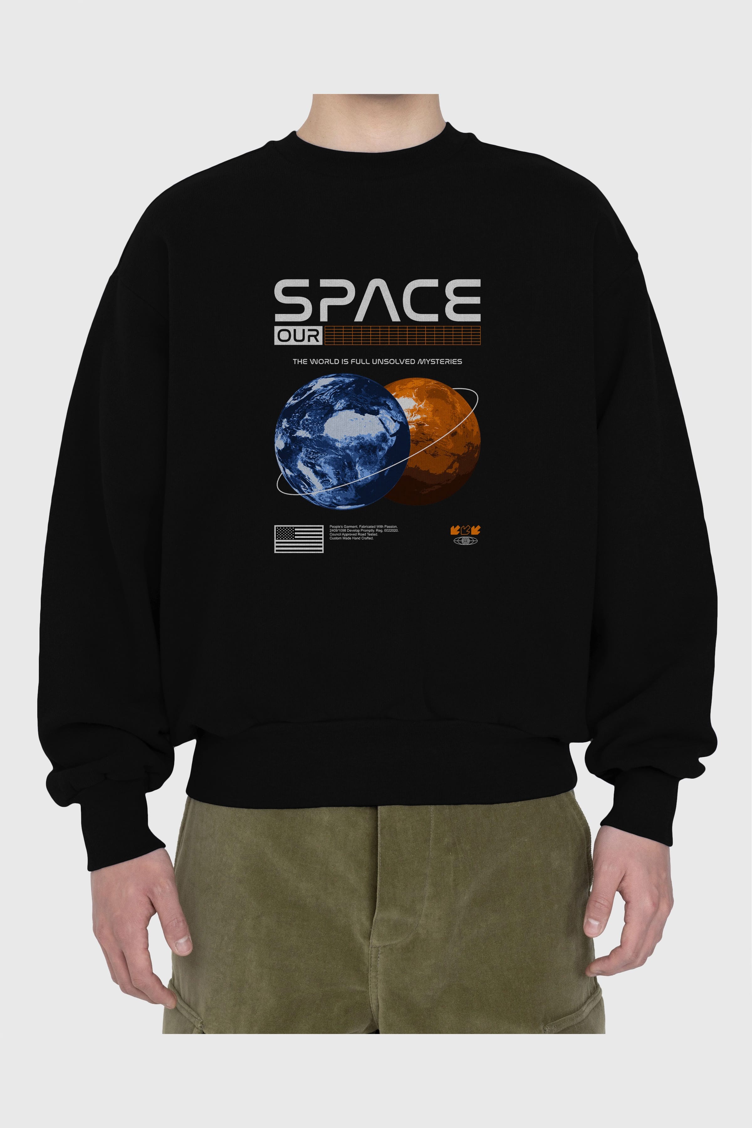 Space Our Ön Baskılı Oversize Sweatshirt Erkek Kadın Unisex