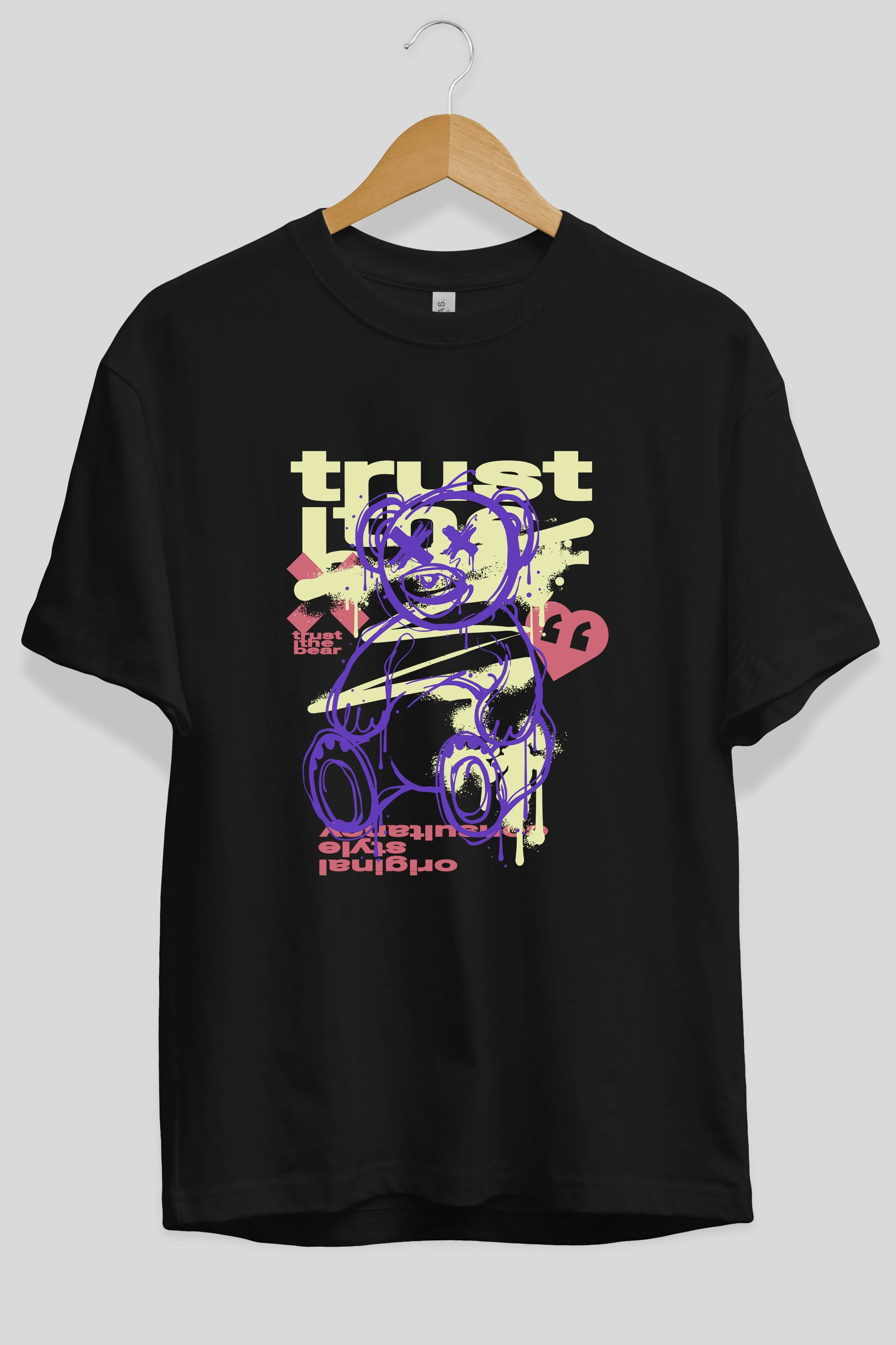 Trust The Bear 3 Ön Baskılı Oversize t-shirt Erkek Kadın Unisex