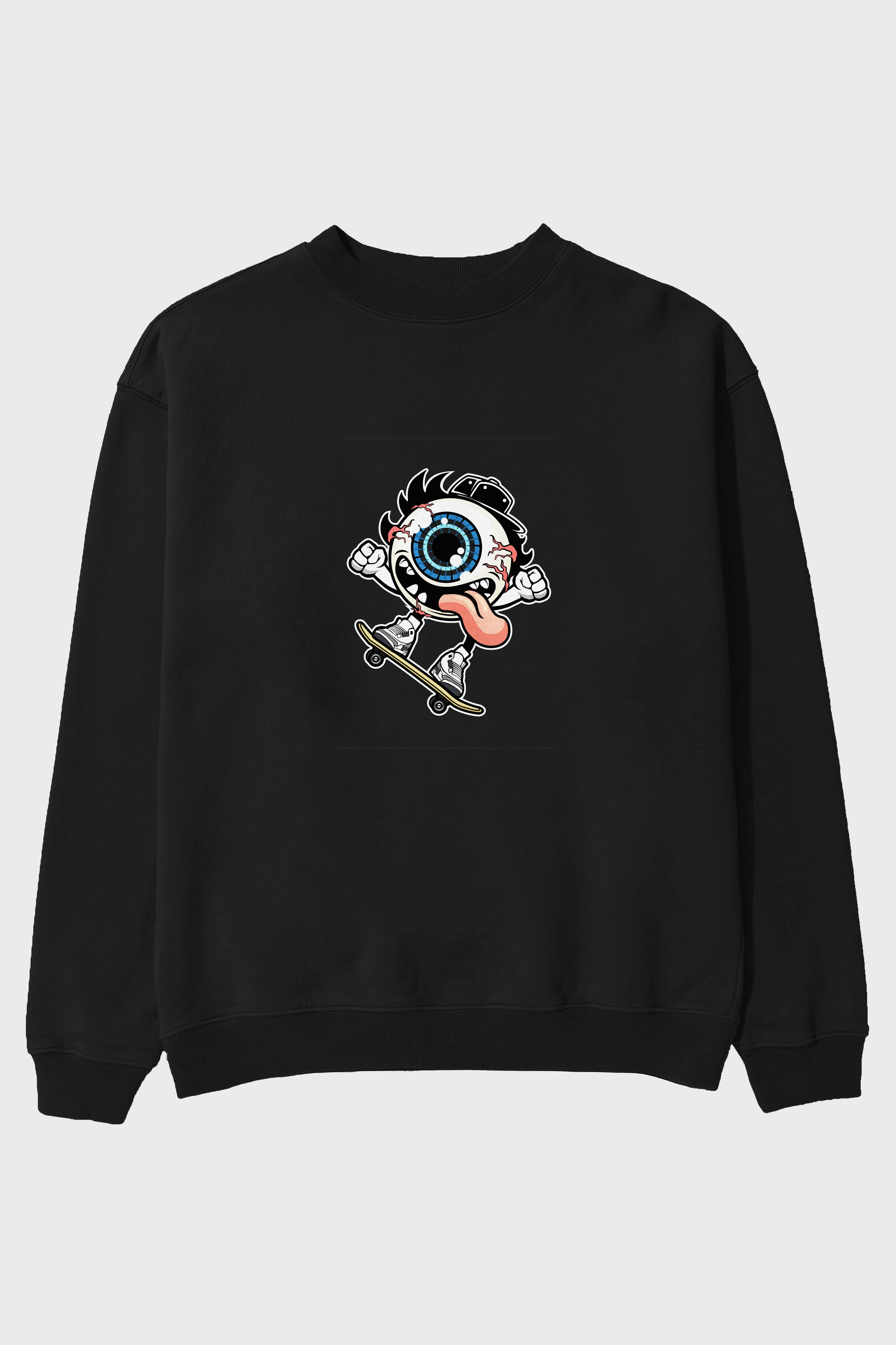 Eye Ball Skater Ön Baskılı Oversize Sweatshirt Erkek Kadın Unisex