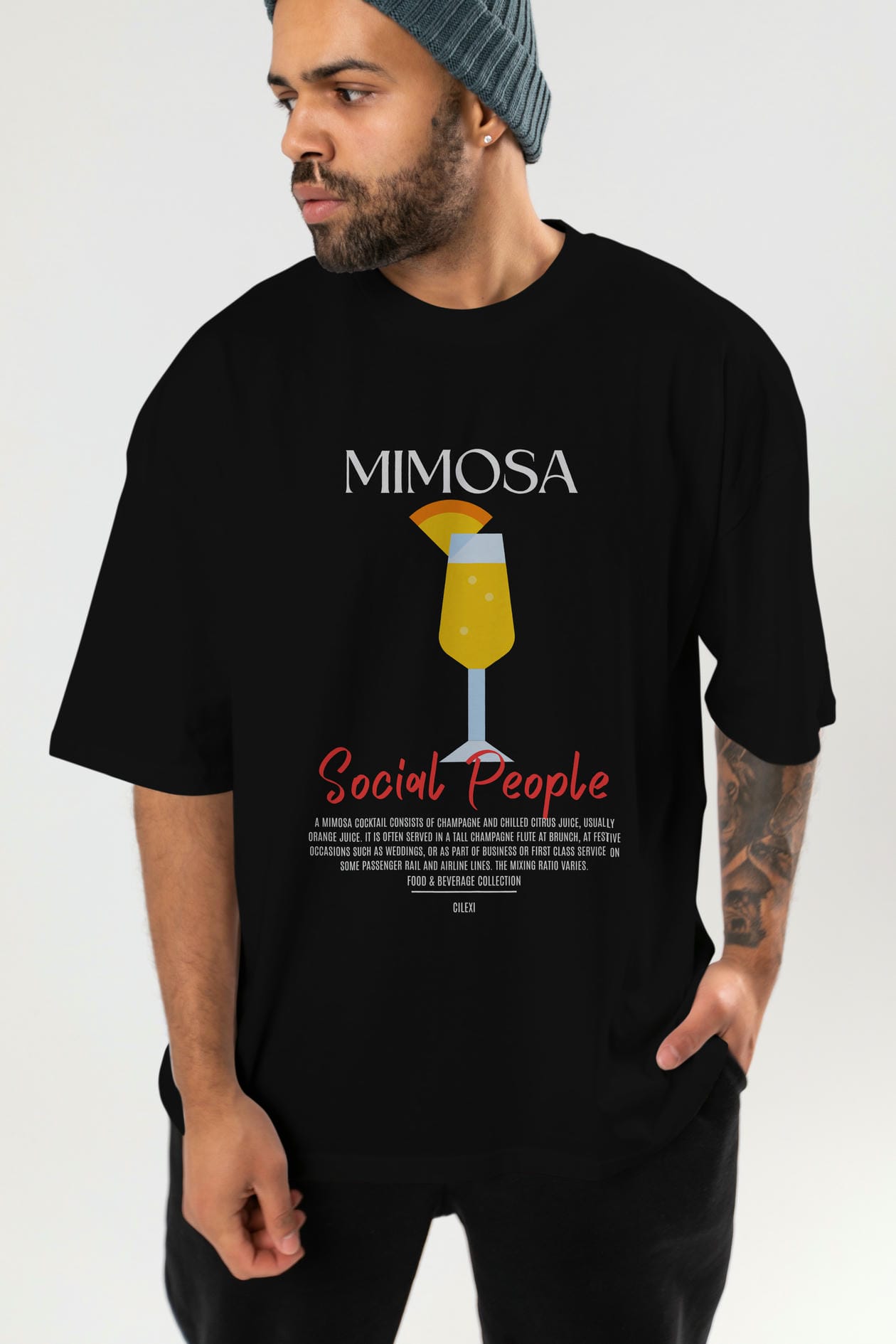 Mimosa Kokteyl Serisi ön Baskılı Oversize t-shirt Erkek Kadın %100 Pamuk Bisiklet Yaka tişort