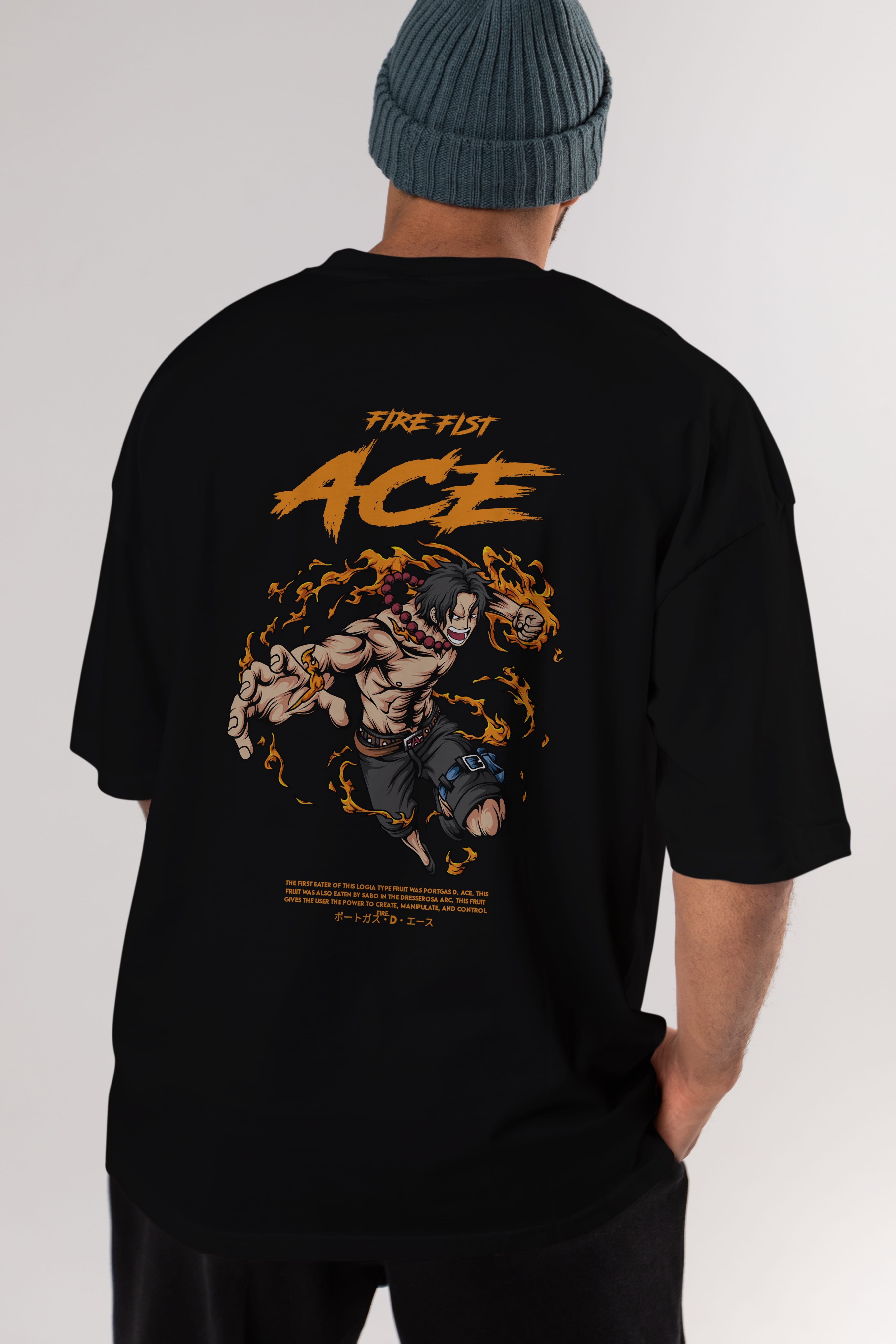 Fire Fist Ace Anime Arka Baskılı Oversize t-shirt Erkek Kadın Unisex