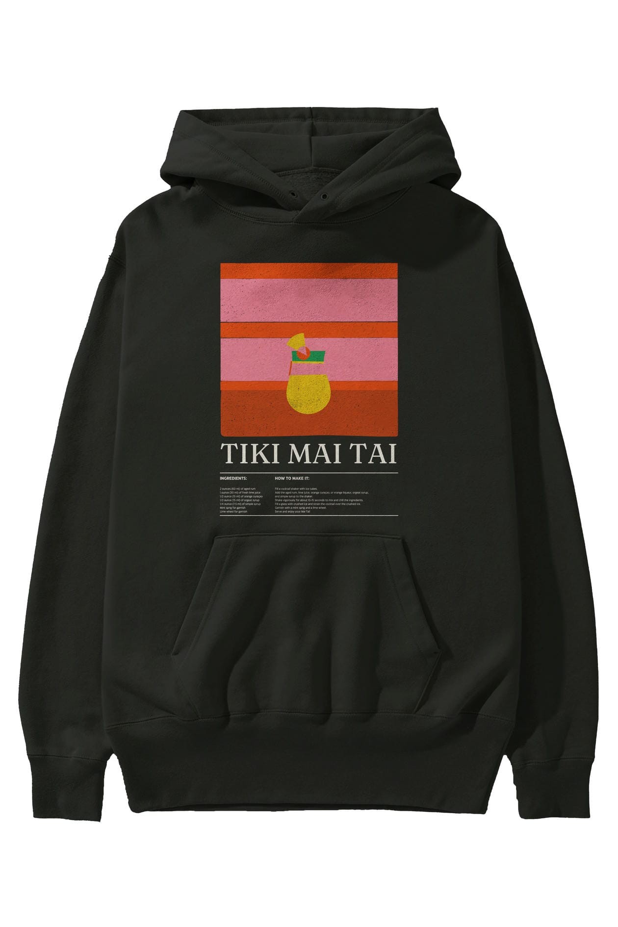 Tiki Mai Tai Kokteyl ön Baskılı Hoodie Oversize Kapüşonlu Sweatshirt Erkek Kadın