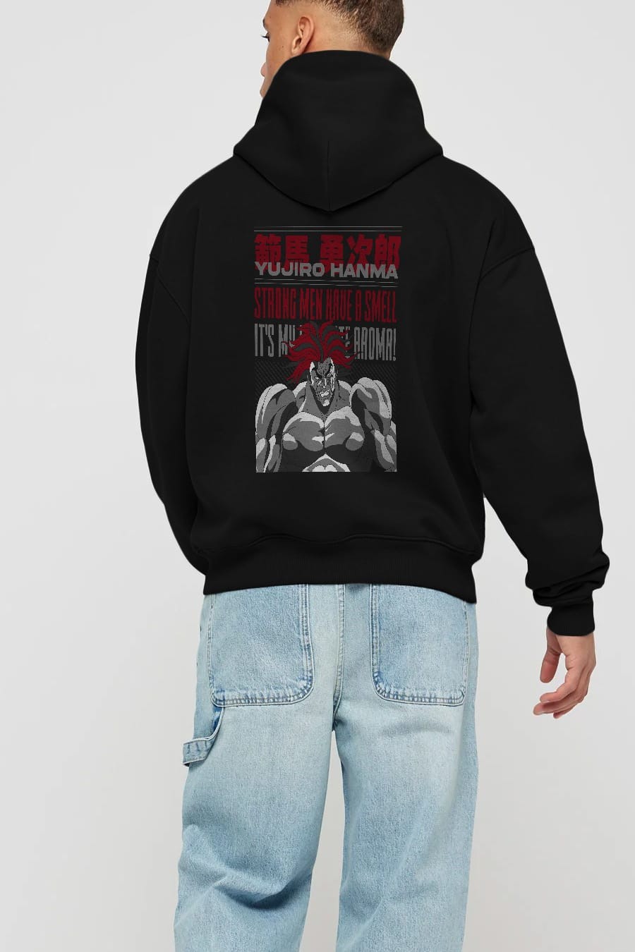 YUJIRO HANMA Anime Arka Baskılı Hoodie Oversize Kapüşonlu Sweatshirt Erkek Kadın Unisex