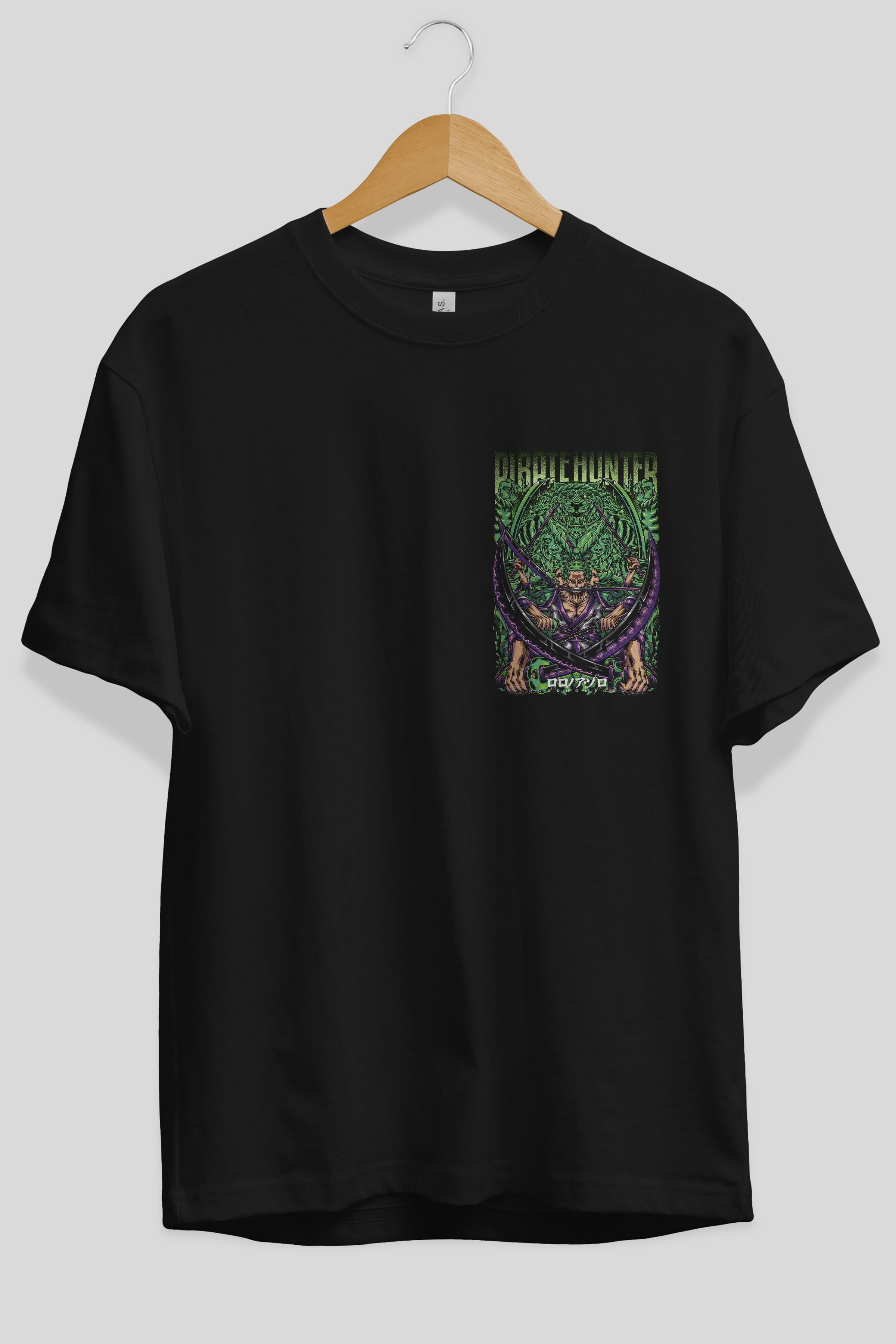 RORONOA ZORO 3 Ön Sol Baskılı Oversize t-shirt Erkek Kadın Unisex %100 Pamuk Bisiklet Yaka tişort