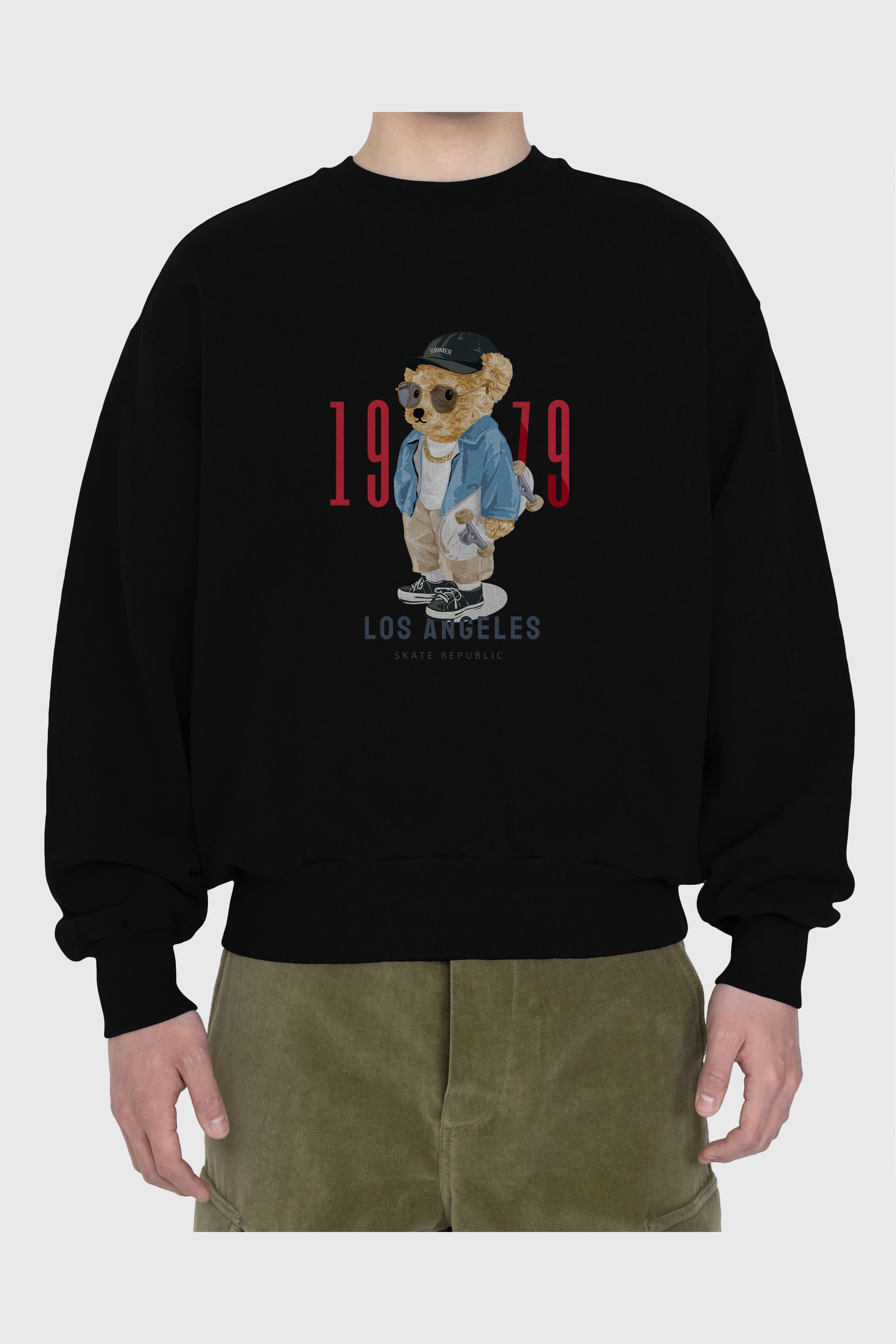 Teddy Bear Los Angeles Ön Baskılı Oversize Sweatshirt Erkek Kadın Unisex