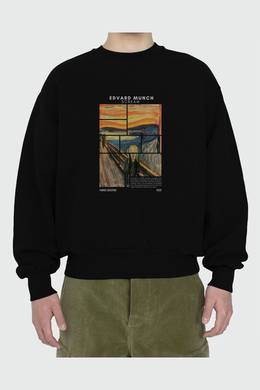 Edvard Munch Scream ön Baskılı Oversize Sweatshirt Erkek Kadın Unisex