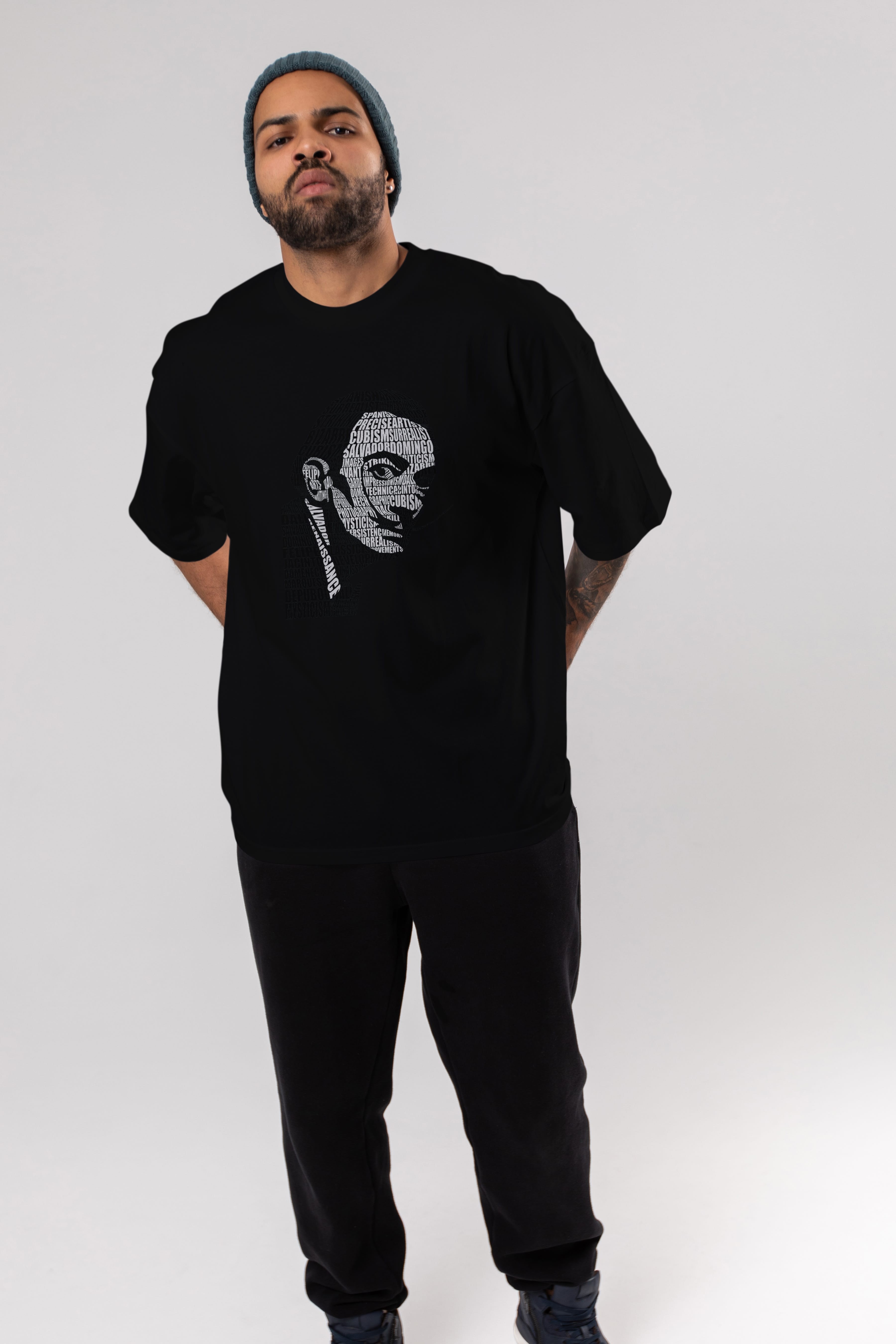 Salvador Dali Calligram Ön Baskılı Oversize t-shirt %100 pamuk Erkek Kadın Unisex