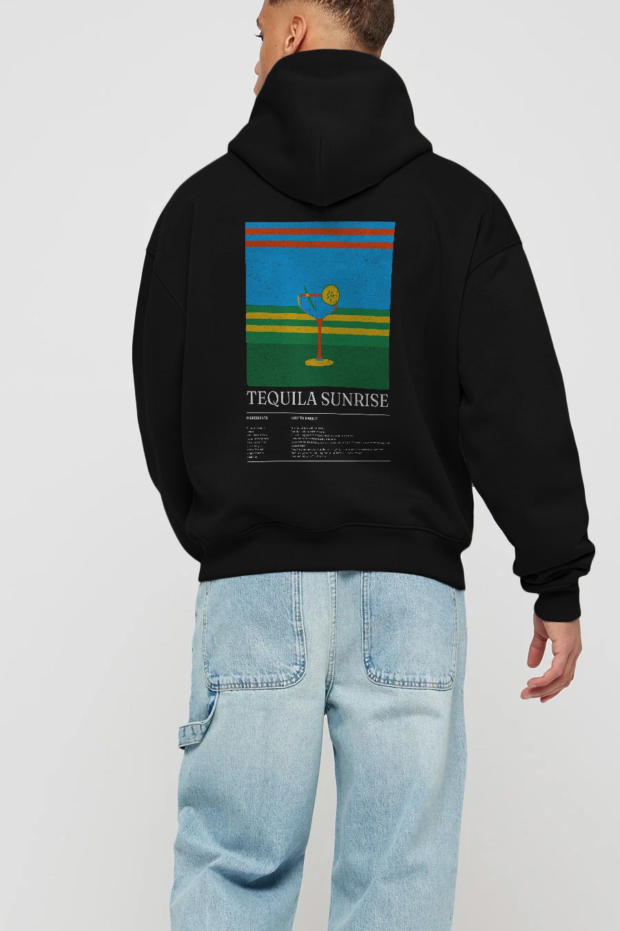 Tequila Sunrise Kokteyl Arka Baskılı Hoodie Oversize Kapüşonlu Sweatshirt Erkek Kadın
