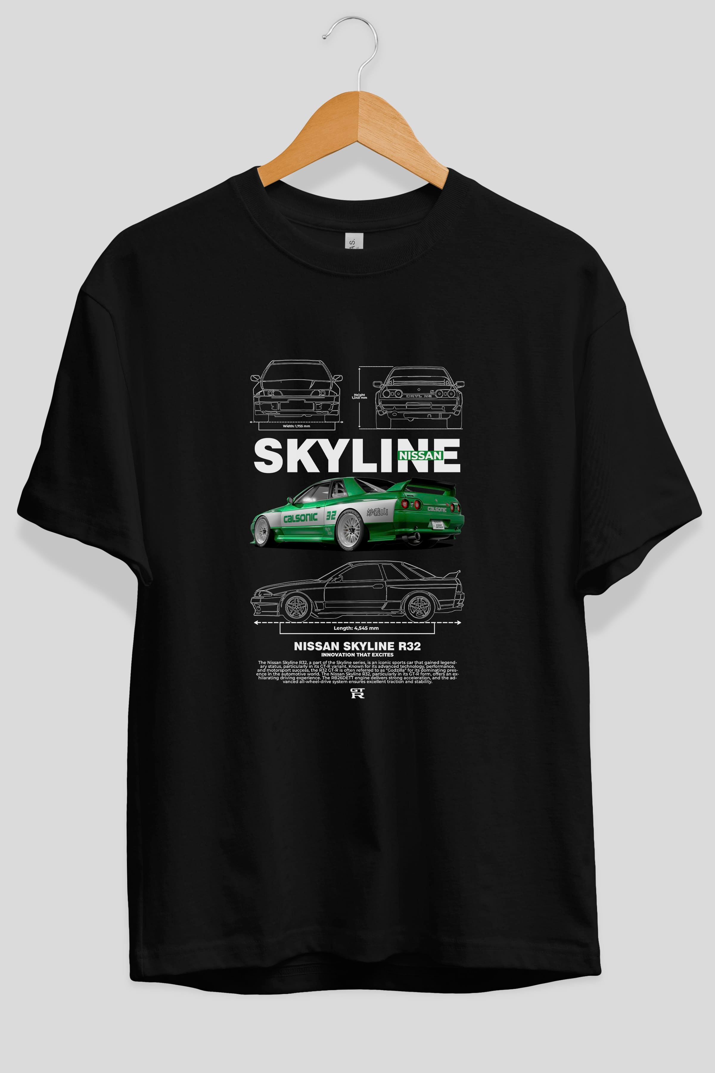 NISSAN SKYLINE R32 Ön Baskılı Oversize t-shirt Erkek Kadın Unisex %100 Pamuk Bisiklet Yaka tişort