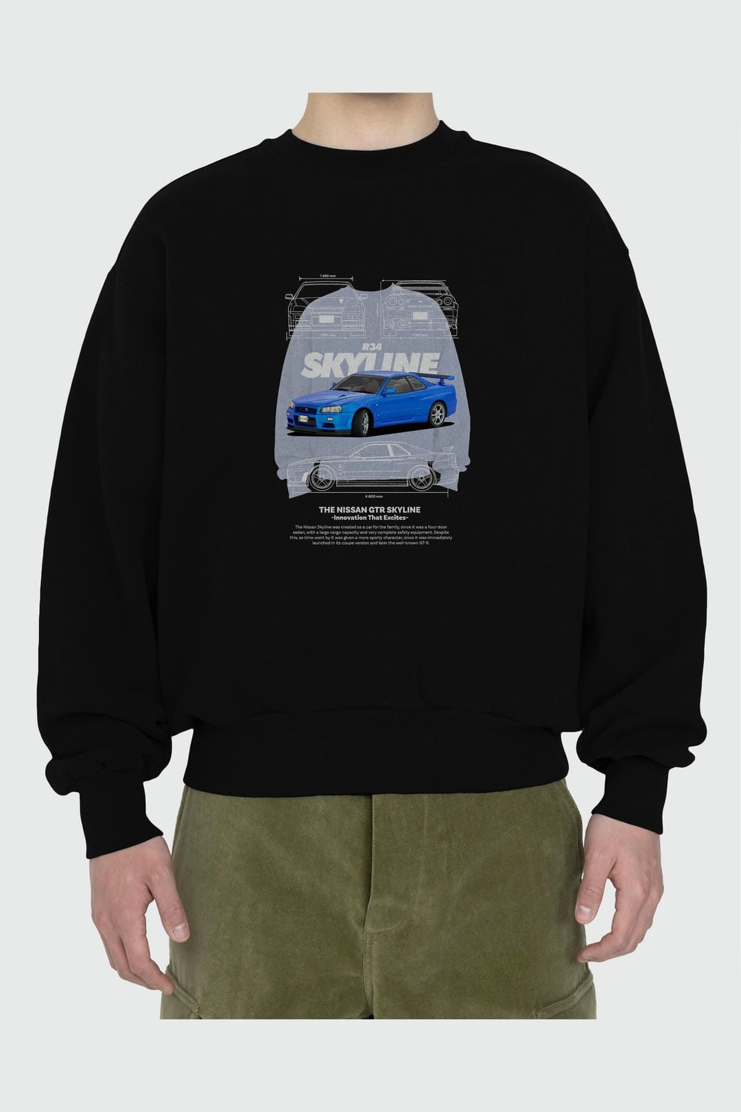 NISSAN GTR SKYLINE R34 1 Ön Baskılı Anime Oversize Sweatshirt Erkek Kadın Unisex