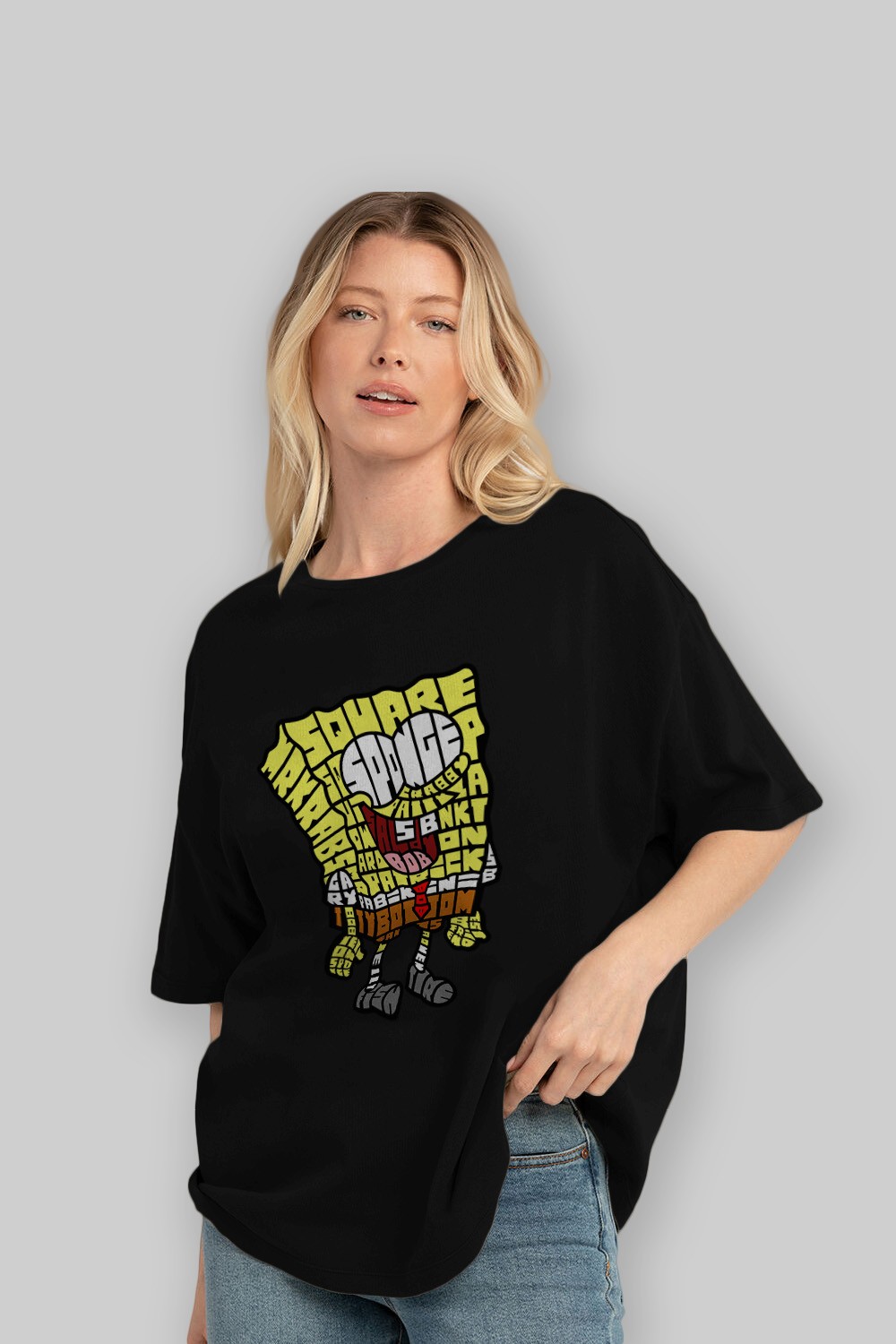 Yellow Sponge Ön Baskılı Oversize t-shirt %100 pamuk Erkek Kadın Unisex