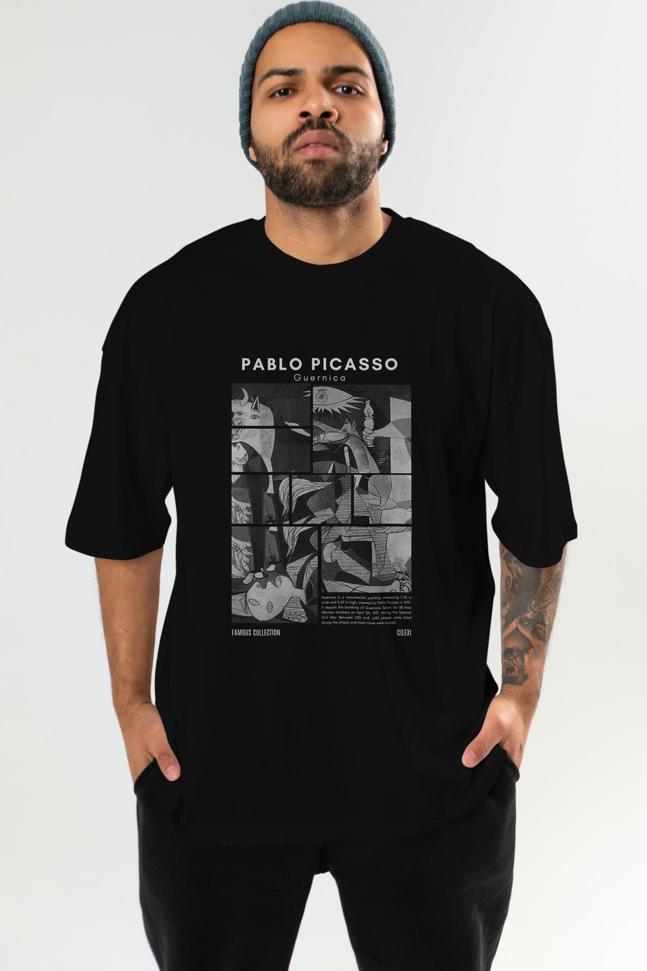 Pablo Picasso Guernica ön Baskılı Oversize t-shirt Erkek Kadın Bisiklet Yaka Pamuk tişort