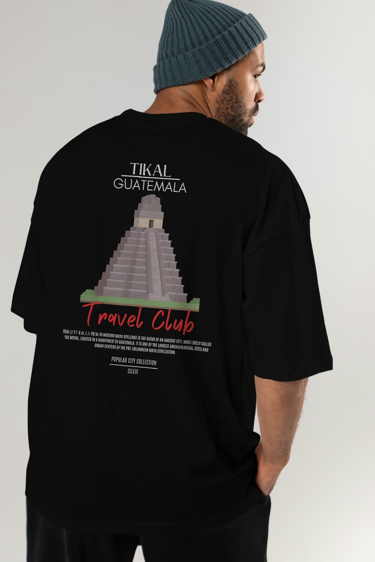 Tikal Guatemala Arka Baskılı Oversize t-shirt Erkek Kadın Pamuk Bisiklet Yaka tişort