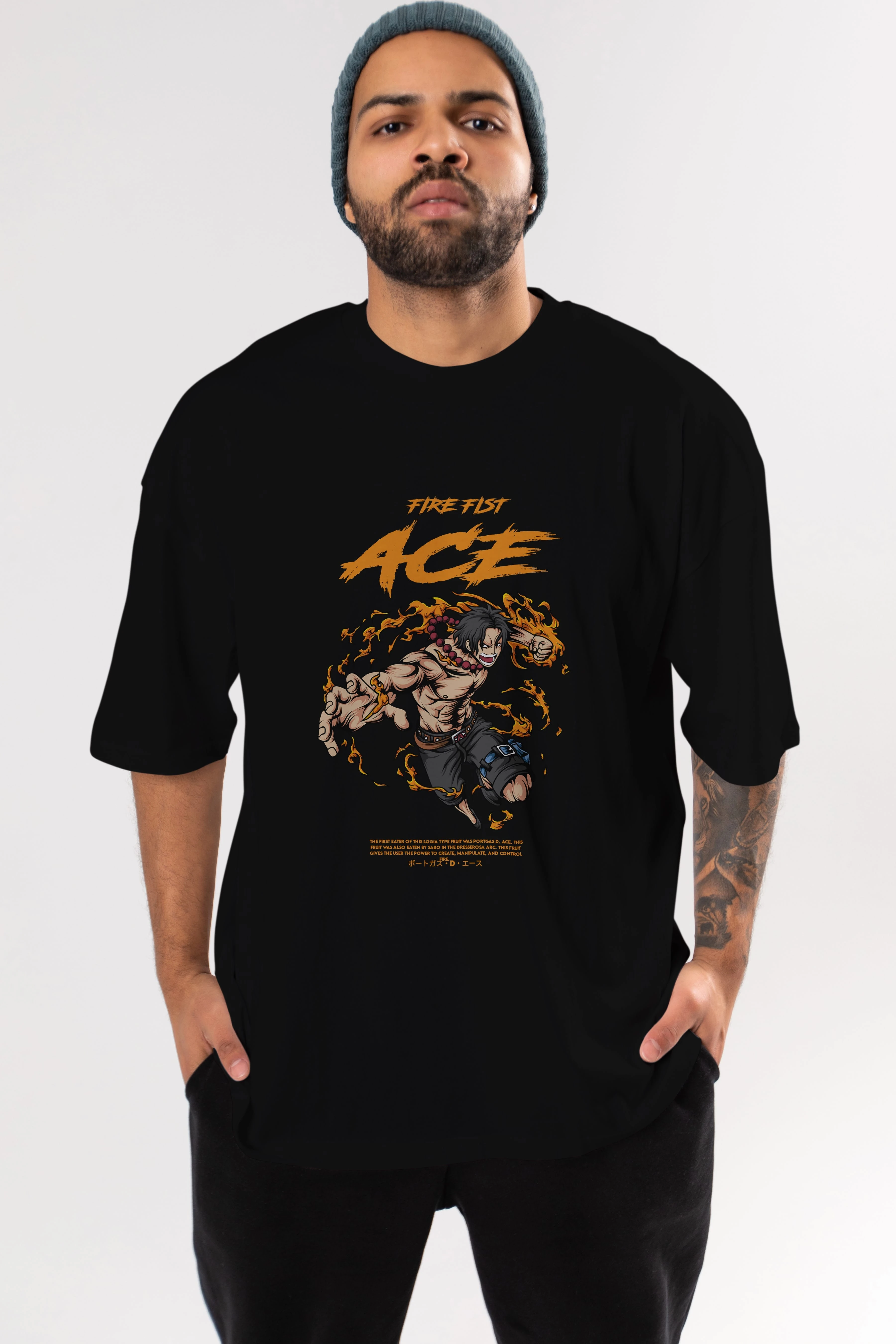 Fire Fist Ace Anime Ön Baskılı Oversize t-shirt %100 pamuk Erkek Kadın Unisex