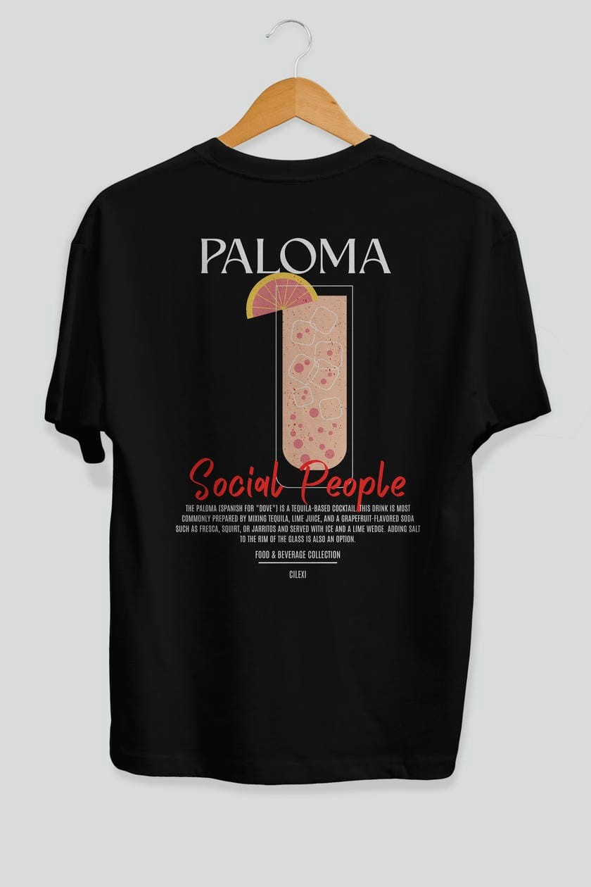 Paloma Kokteyl Serisi Baskılı Oversize t-shirt Erkek Kadın Unisex %100 Pamuk Bisiklet Yaka tişort