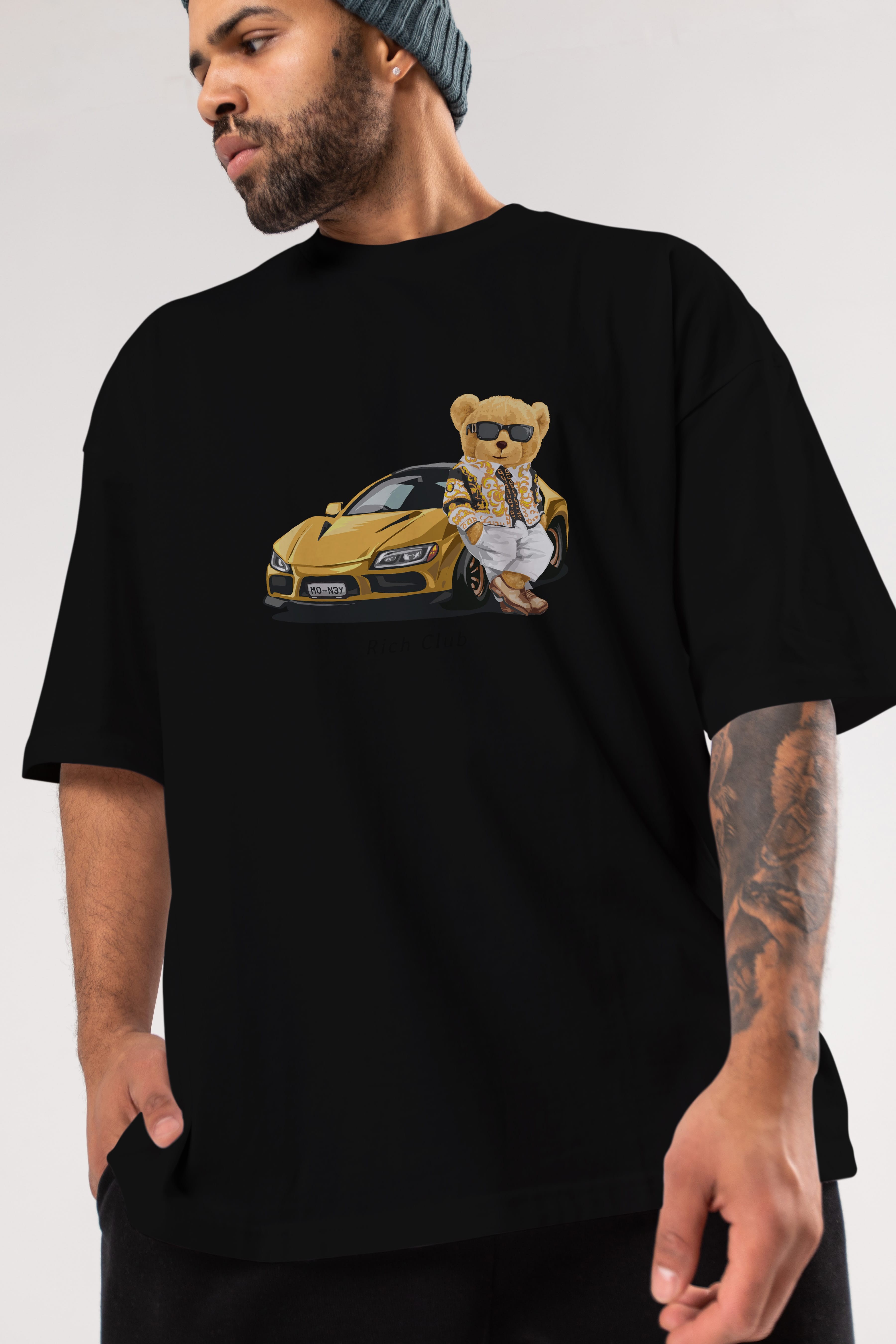 Teddy Bear Rich Club Ön Baskılı Oversize t-shirt Erkek Kadın Unisex %100 Pamuk