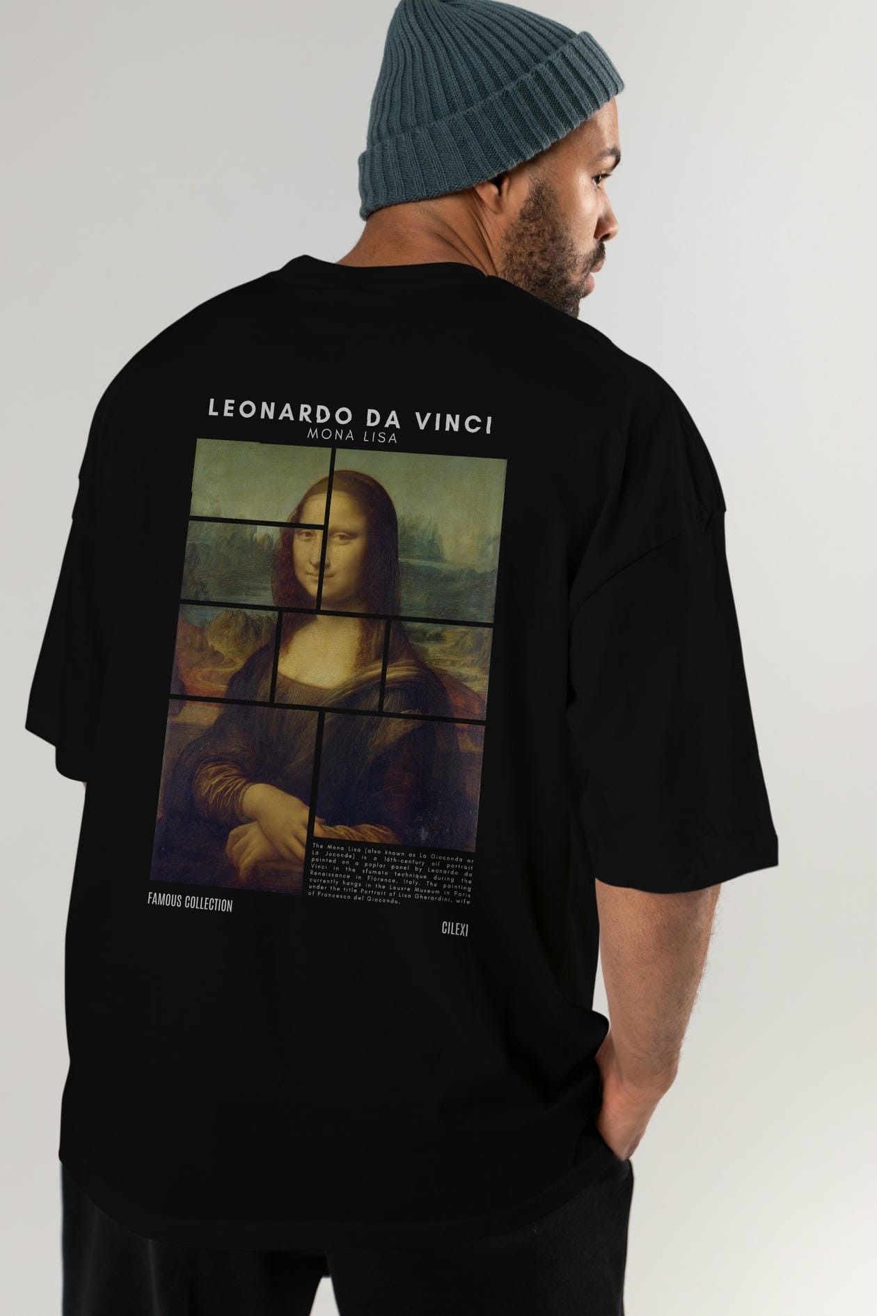 Leonardo Da Vinci Mona Lisa Arka Baskılı Oversize t-shirt Erkek Kadın Bisiklet Yaka Pamuk tişort