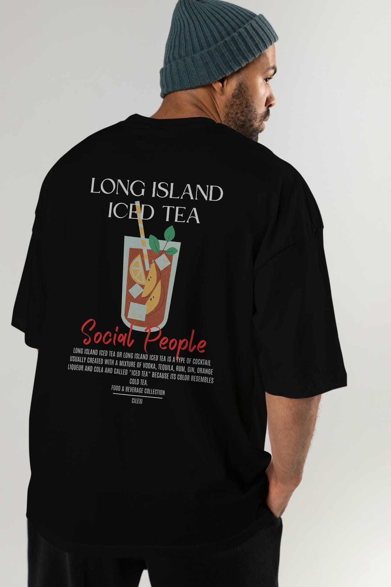 Long Island ıced tea Kokteyl Serisi Baskılı Oversize t-shirt Erkek Kadın Unisex %100 Pamuk Bisiklet Yaka tişort