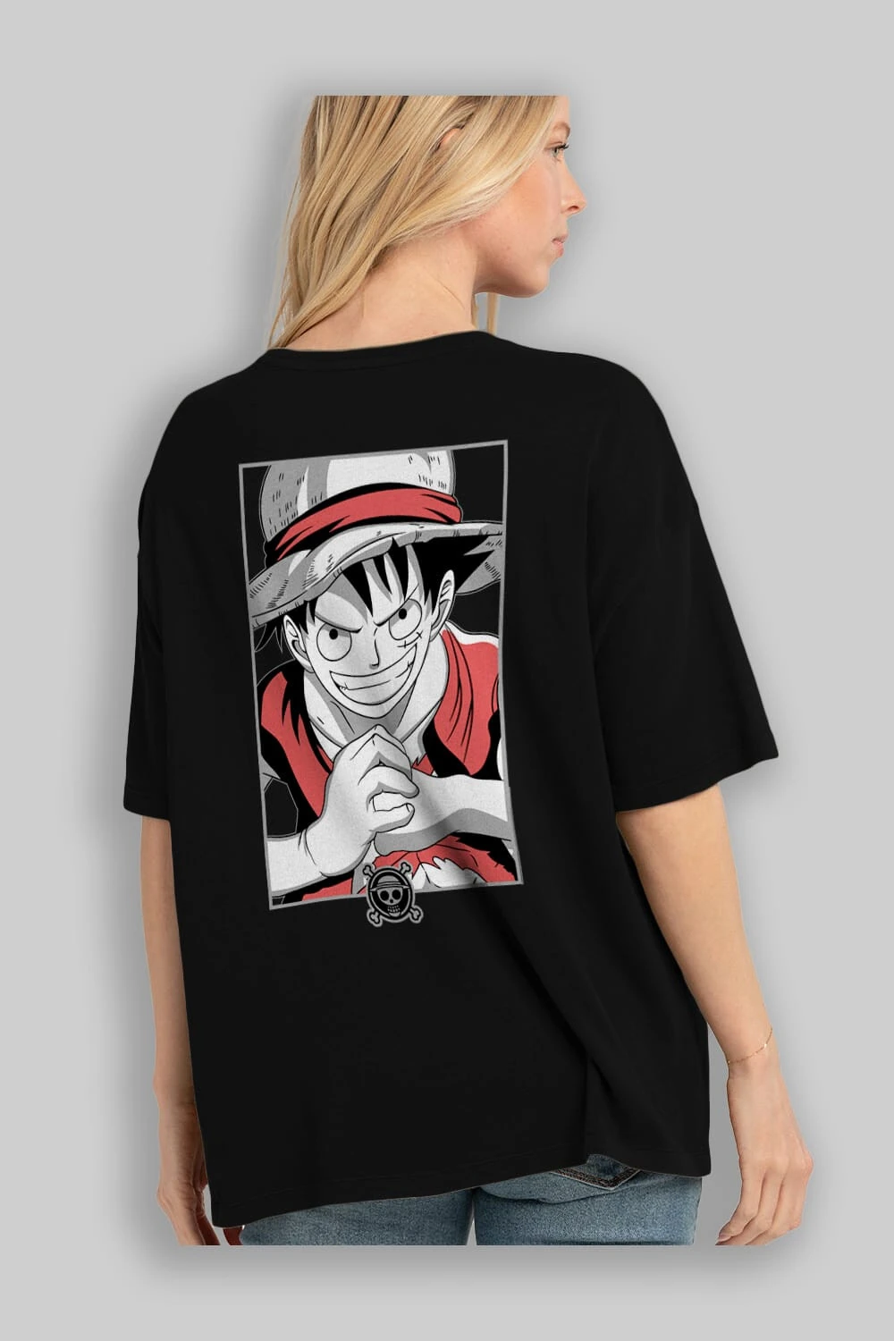 LUFF D. MONKEY OnePiece Anime Arka Baskılı Oversize t-shirt Erkek Kadın Unisex
