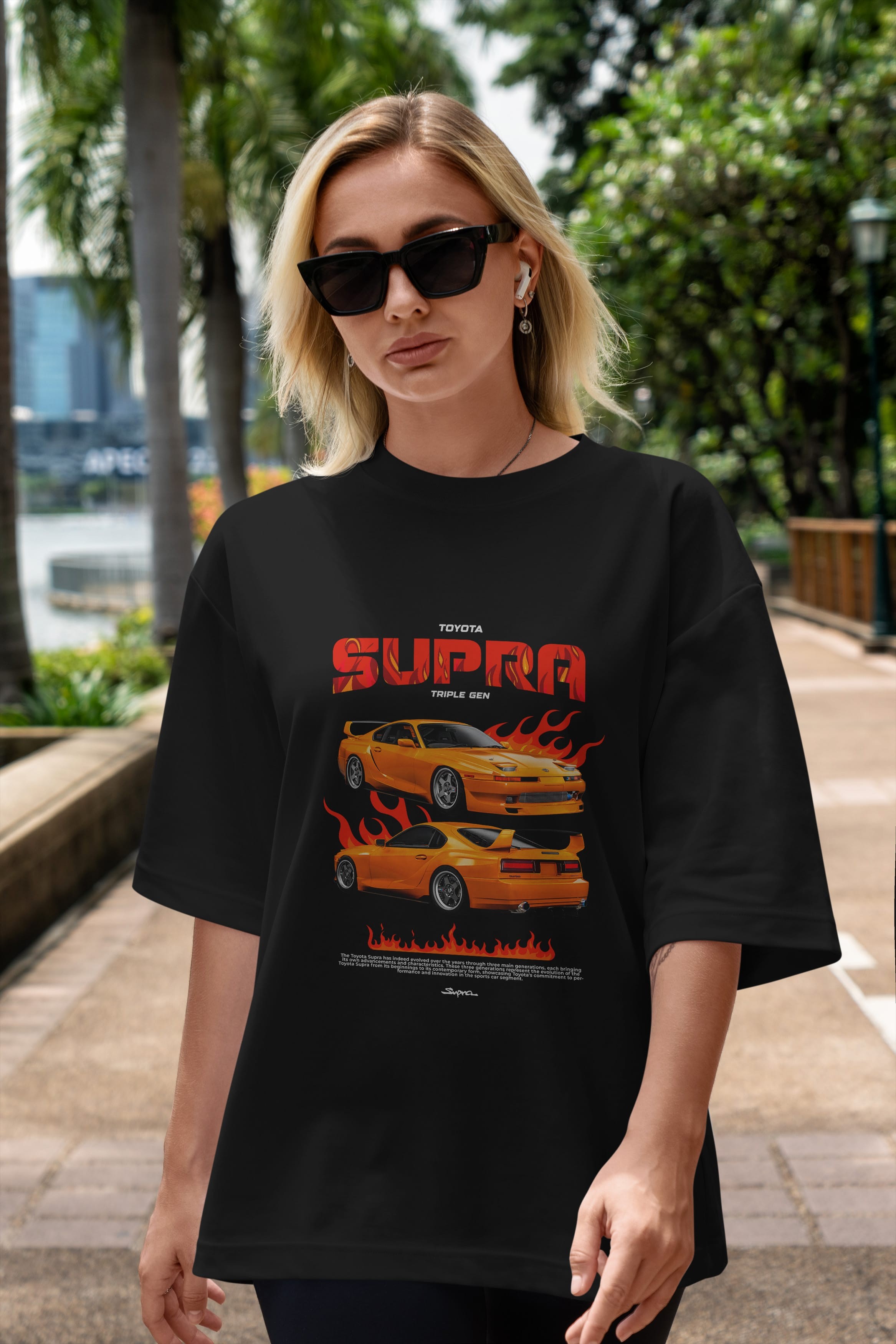 TOYOTA SUPRA 3GEN Ön Baskılı Oversize t-shirt Erkek Kadın Unisex %100 Pamuk Bisiklet Yaka tişort