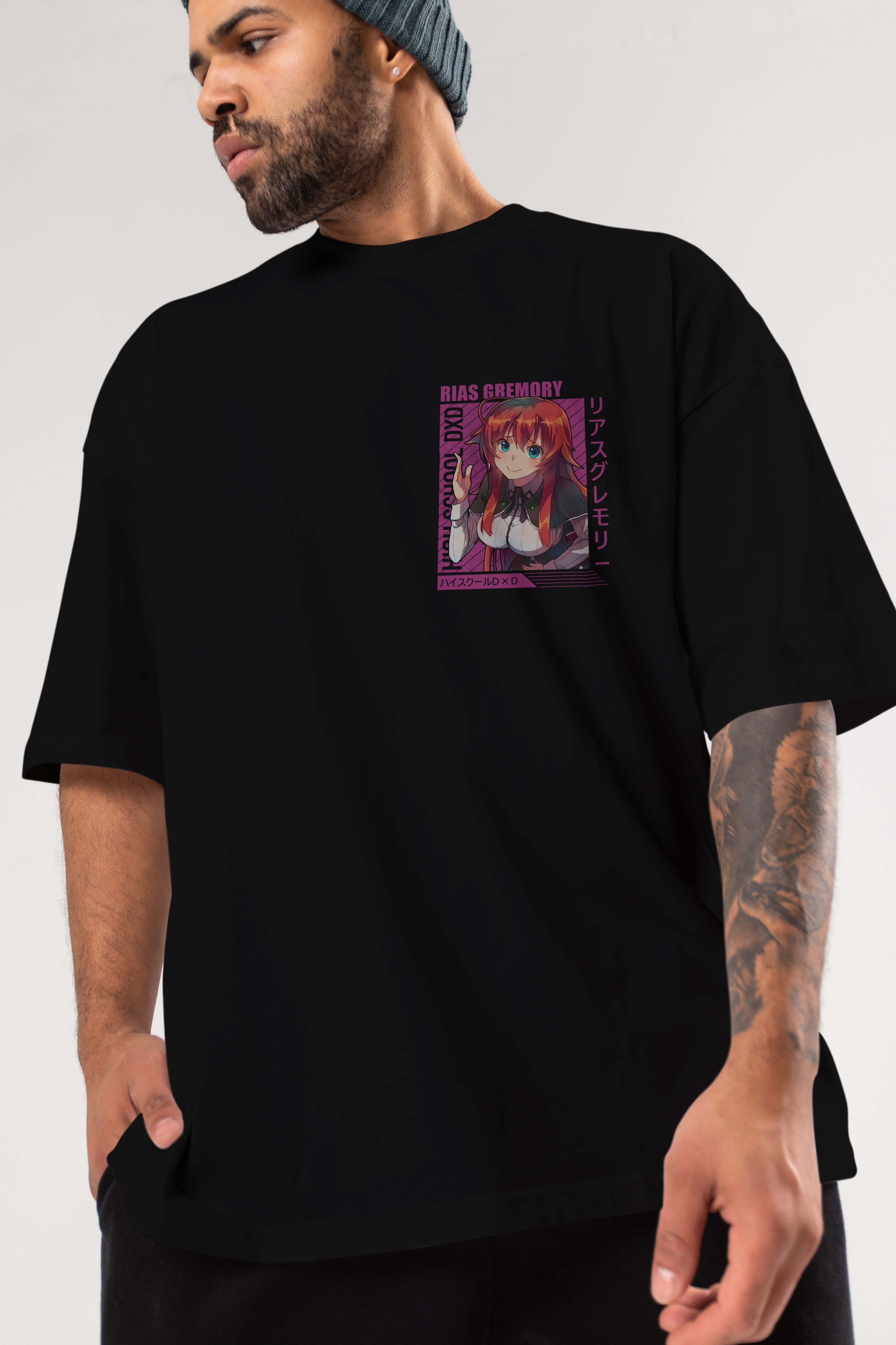 Rias Gremory 10 Ön Sol Baskılı Oversize t-shirt Erkek Kadın Unisex %100 Pamuk Bisiklet Yaka tişort