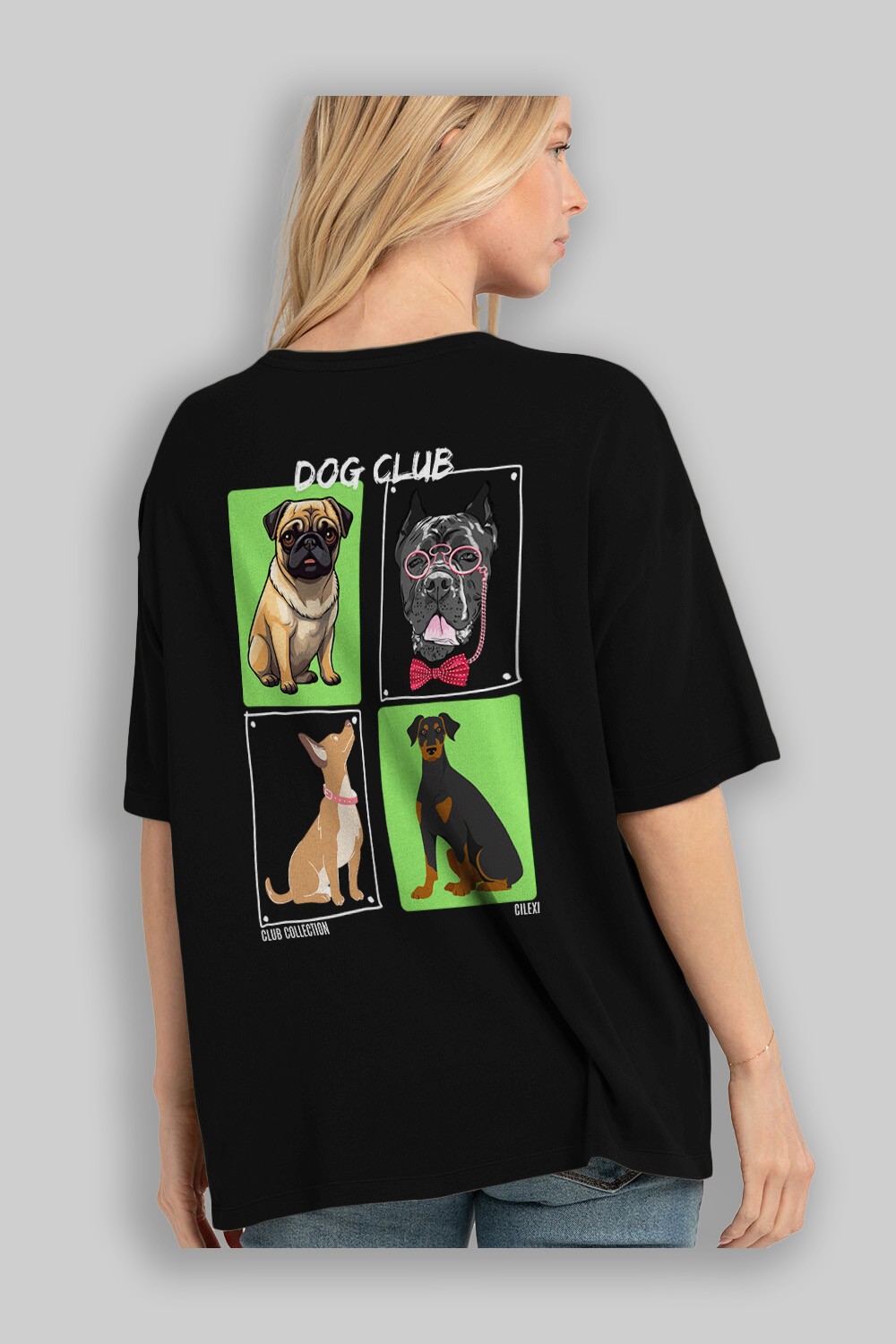 Dog Club Arka Baskılı Oversize t-shirt Erkek Kadın %100 Pamuk Bisiklet Yaka tişort